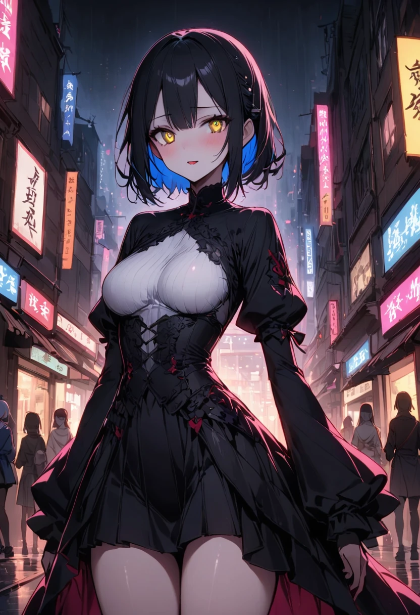 ((masterpiece:0), best quality, very aesthetic, up to date, absurd, detailed, high quality)
打破最high quality, Top quality, detail, high resolution, Super Fine, The art of math, Official Art, Movie, 4K, 8k resolution, 8k cg wallpaper, CG, original artwork, detailed background, Colored background, Blue atmosphere, High Dynamic Range, Blurred background, Blue Hour, Starburst effect, Twilight Light, Good ISO, high resolution, Wide-angle lens, From far away, RAW photos, Throw, Clear focus, Light Reflection, Reflection, intricate detail, Soft Light, Particle Noise, Professional photography, Bokeh, Depth of Field, Natural Lighting, Vibrant colors, Look away, detailed lights and shadows, fashionable, ultra-detailed, Top rated on Pixiv, Popular on ArtStation, Rainbow style, modern, Master production, PostureBREAK Solo, close up, from above, 1 Girl, Pale skin, Correct finger, detailed hand, (Large, firm breasts:1.6), thigh, small torso, short body, blush, blush, Anxious expression, Random, Slim, ((Lovely, Childlike face):1.3), Beautiful buttocks, Good shape, Brown hair, (飘逸的Long hair, (Big 2 Bun Hairstyle)), Long bangs, Long hair, 中Long bangs, Brown eyesBREAK
(Black Lace-Up Tank Top, Necklace, Off-the-shoulder green hoodie, (Abdominal skin), Unbuttoned shorts, Costume accessories in various colors)
BREAK A person walking on the street in a crowd, Crowded streets, Crowded streetss, in front of a large crowd, Huge Crowd, Girl walking through the city, People walking on the street