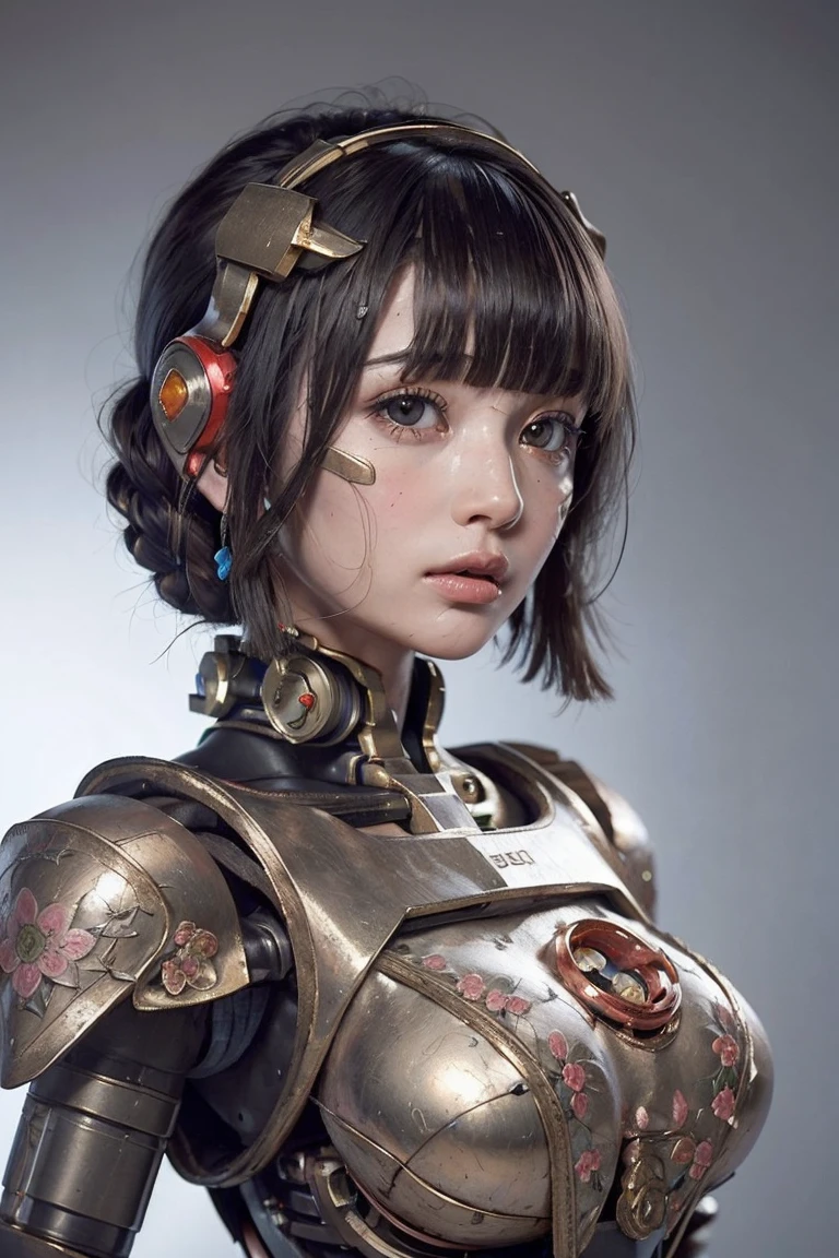 (masterpeace), ((super real photography: 1.5)), ((photo realistic: 1.3)), (real photo), 
young girl with a lot of flowers, ((A young girl robot: 1.5)),  (bust statue: 1.3), 
BREAK
headgear, ((real metalic skin)), ((beautiful face: 1.5)), ((Super cute: 1.5)), ((babyface: 1.5)), ((well-balanced face)), longeyelashes, stunning big eyes, luscious glossy lips, ((blunt bangs: 1.5)), (long hair), 
BREAK
(slender body: 1.3), petite bust, flower bloom, (flowers: 1.5),
BREAK
High-Mechanic body, octane rendering, Super Detailed machine, ((connected electric cables)), 
BREAK
(simple background: 1.3), ((bust shot: 1.3)), cinema quality, professional photograph, (photo studio: 1.5), (Bright Light: 1.2), Eye-Level Shot, wide lens, (fujifilm 35mm), (film photo), RAW, Excessive Embellishment, UHD, 
BREAK
anatomically correct, textured skin, best quality, 8k