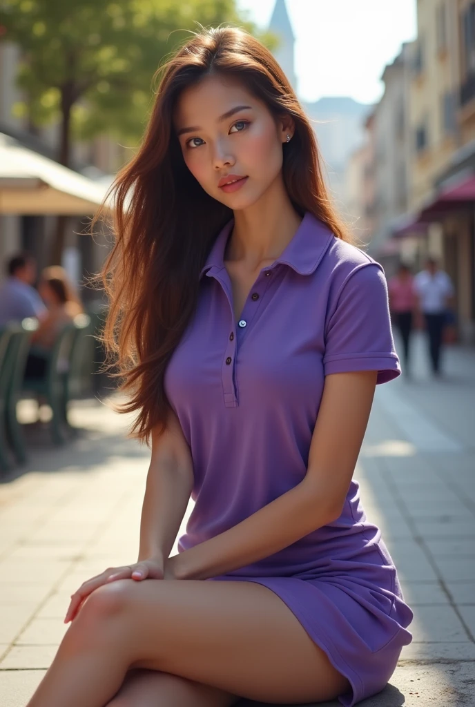 Create a high-quality, extremely natural and realistic illustration , a serene and calming wellness influencer. She has a soft, welcoming face with expressive Brown eyes and a warm smile. Her long, light brown hair falls in gentle waves over her shoulders. She is sitting in a tranquil park, meditating. Wendy is wearing a flowing lavender dress with a light white cardigan. She has a clear, luminous complexion. Around her wrist, she wears a delicate pearl bracelet, and around her neck, a pendant with a lotus symbol. The soft morning light enhances her peaceful aura, reflecting her inner tranquility and well-being. The image should be as realistic and detailed as possible, capturing every nuance of her serene and calming presence.she is looking at the camera she is facing the camera cute face 