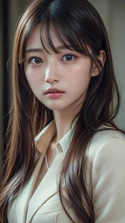 Superb, Masterpiece, Ultra High Quality, Realistic, Girl, (Beautiful Face 1.4), (Big, Constricted Waist), Long Hair, Indoors, Bokeh, Mimitsu, Glossy Skin, Small Head, Erika Toda