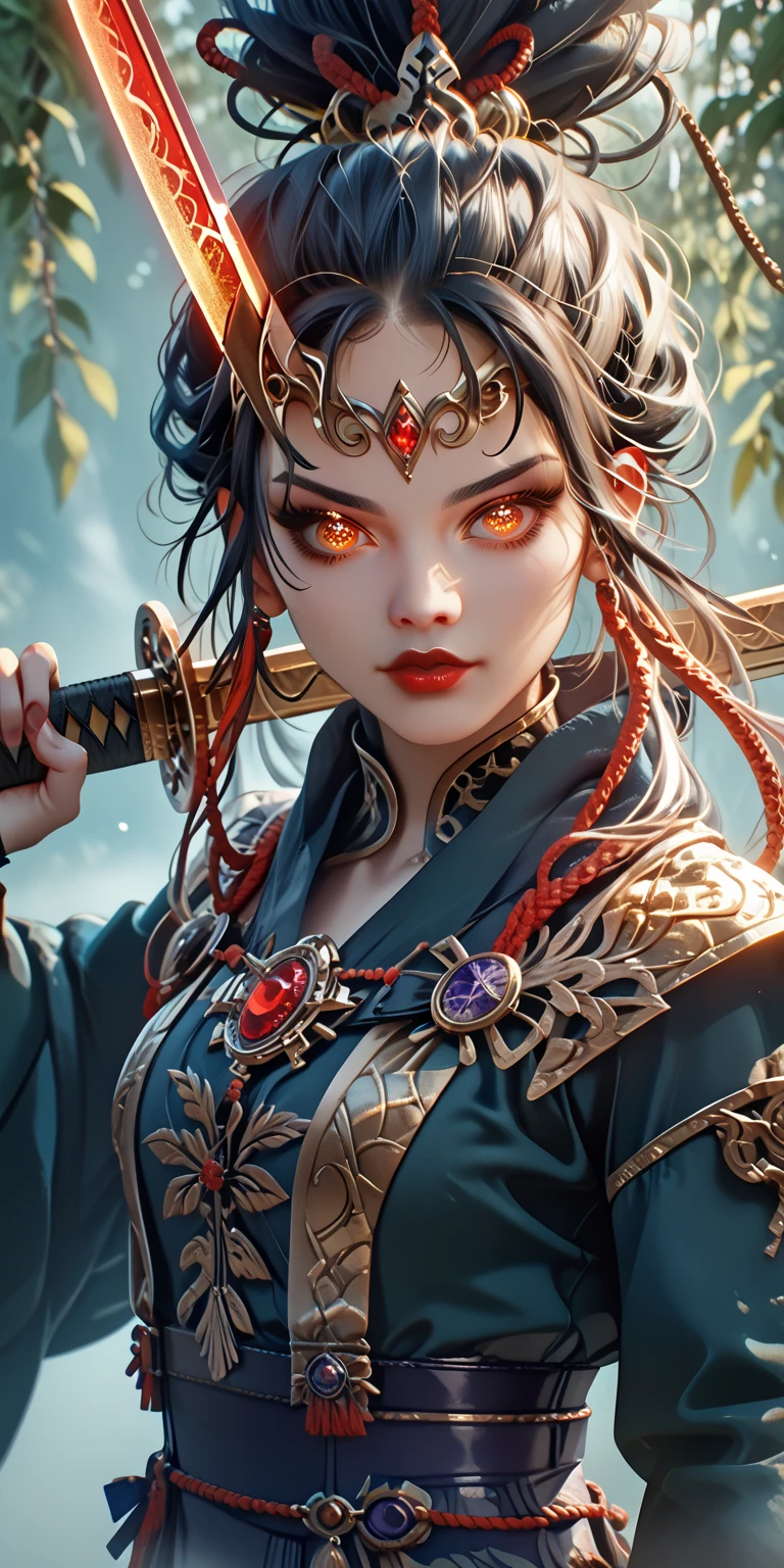 A full-body shot of Princess Zelda, black hair, dark red eyes, dressed as Yeneffer from The Witcher, in a black outfit and witches hat with dark red details, 25 years old, XL bust, using a wand, casting a spell, ready to battle, fighting stance, Background: At night in a spooky forest. Unreal Engine 5, Anime, Anime style, Masterpiece, Well drawn eyes, well drawn face, well detailed eyes, well detailed face, 8k, light and shadow effect. --auto --s2