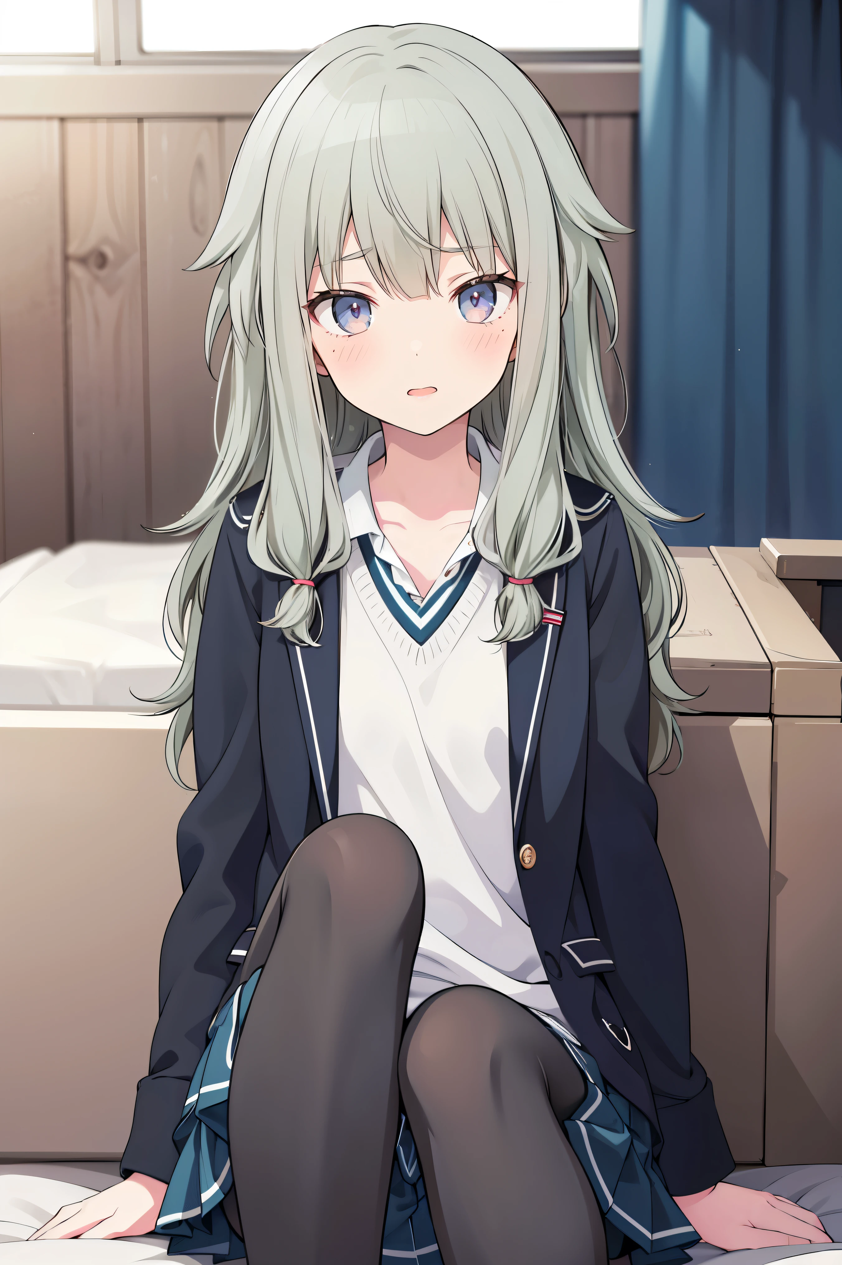 a girl on sitted on a throne, full body, 
 <lora:NgnlShiro:0.5> ngnlshiro,  very long hair,  messy hair, flat chest, serafuku, purple shirt, purple skirt, black thighhighs
<lora:yukinominato_style_v3:.8>