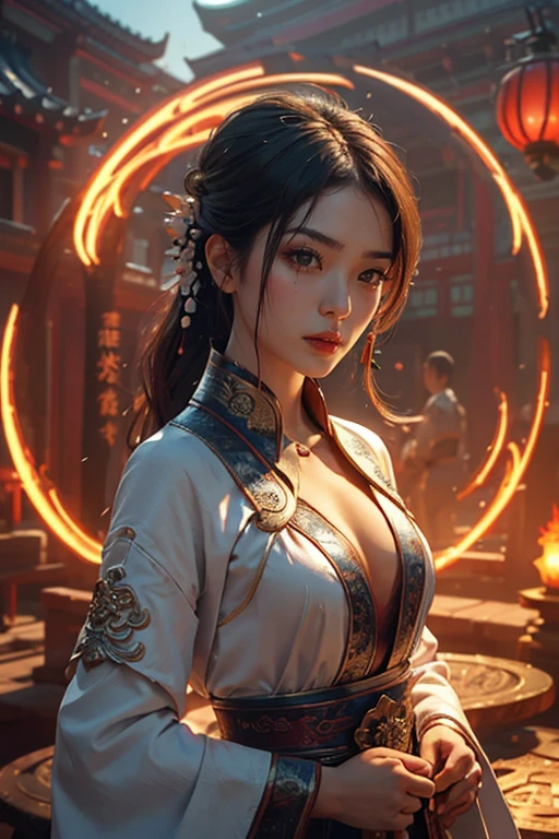Best quality,masterpiece,ultra high res,(photorealistic:1.4),xiuxian,weapon,Detailed face,
1girl,solo,weapon,cleavage,(magic circle:1.2),xiuxian,upper body,Beautiful girl,full body,east asian architecture,sheath,architecture,