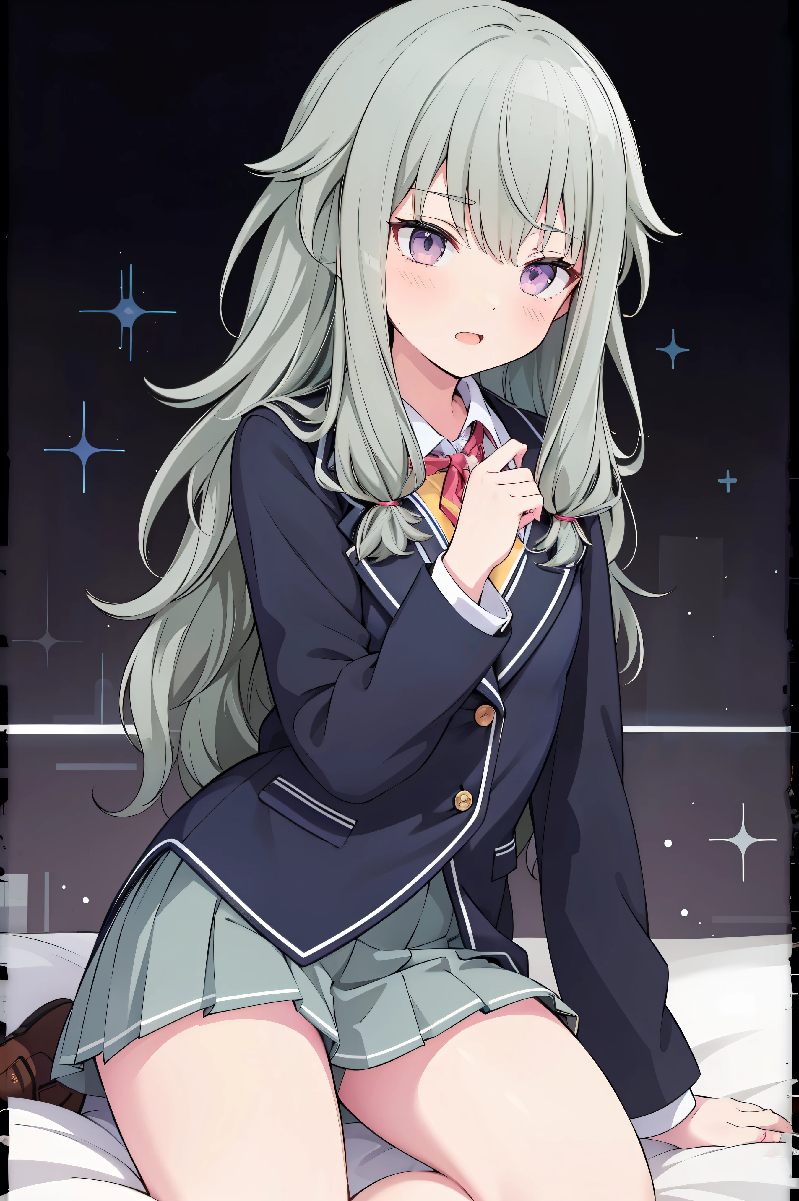 (8k, 最high quality)、Ultra-high resolution、Adorable、最high quality, beautiful,、school uniform、blazer、high quality、Shiny Hair、very fine and beautiful, bright eyes、Medium chest、nose blush、(Anatomically correct), medium on a white shirt, whole body, 超 high definition 、( top quality ), ( Masterpiece ), 1080P, high definition , 4K, 8k, Thighs,