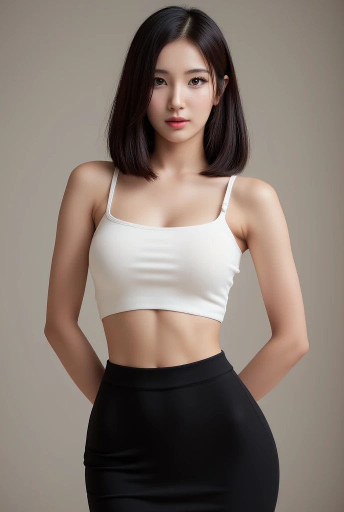 White tank top,Black tight skirt