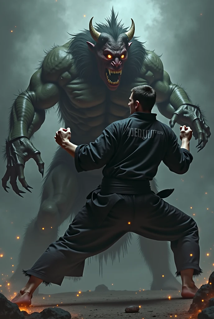 A weak team, powerless to resist, helplessly watches as the giant evil spirit gets closer and closer to them, their expressions filled with helplessness and despair, surrounded by a sense of oppression, , 32k, best quality, masterpiece, super detail, high details,