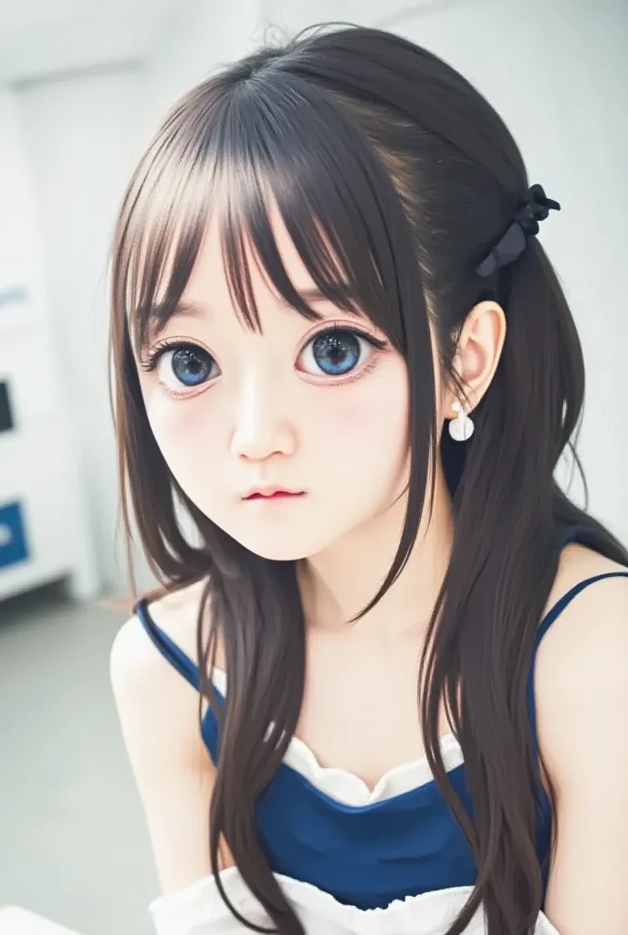 Soft tone photos、(Burstingly Big Breasts:1.3)、((masterpiece, 最high quality, 8k, One Girl, Blowjob Pose、penis))、high quality、masterpiece、Ultra-high resolution、beautiful girl、beautiful girl顔、Cute girl face、Wear a sailor suit、School Swimsuit、、Twin tails