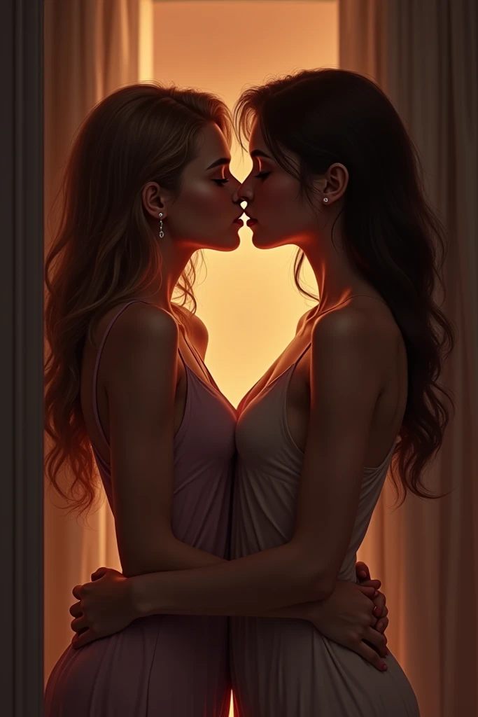The shadow of two women kissing under the sun