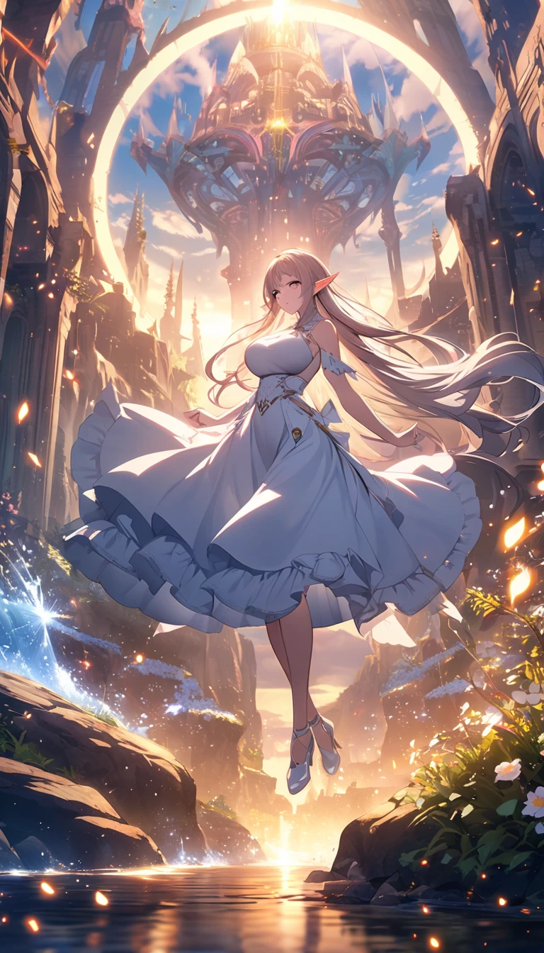 Elf, dress,Big Breasts, long hair,fantastic background