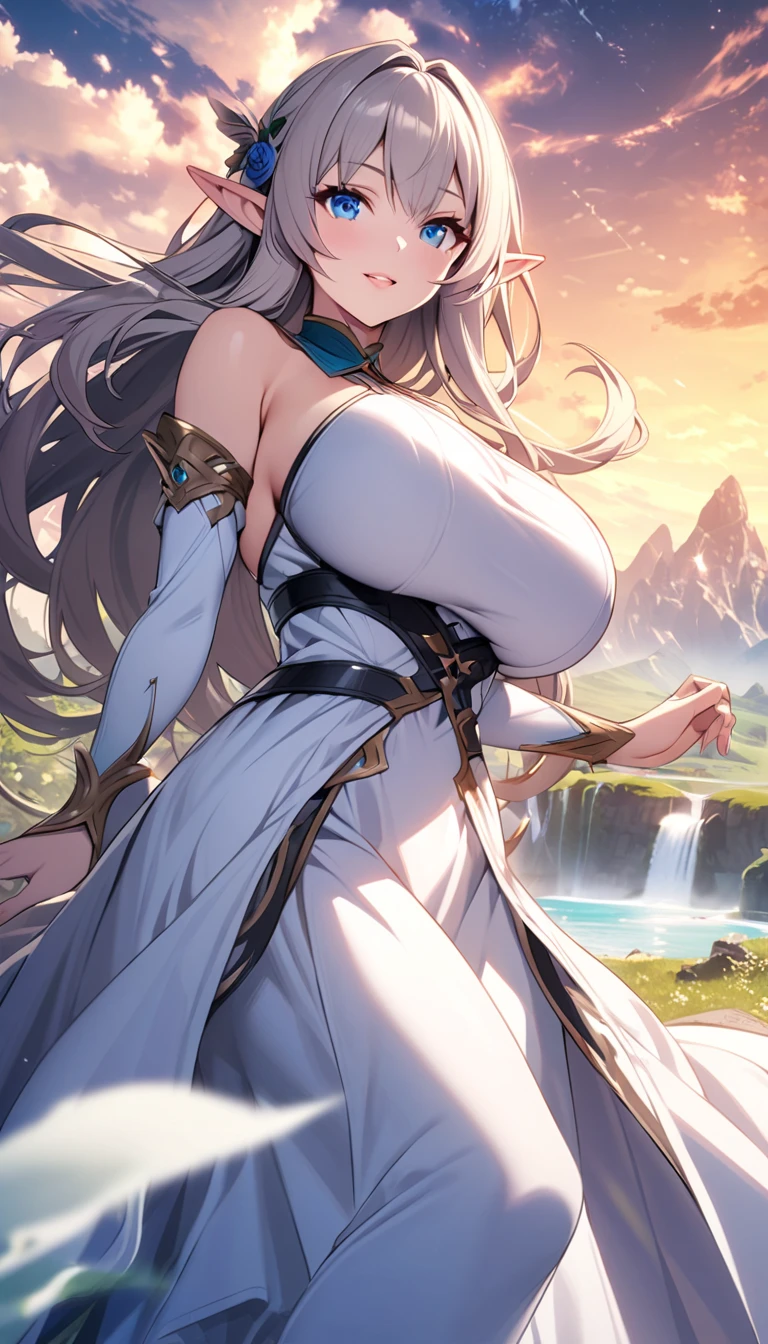 Elf, dress,Big Breasts, long hair,fantastic background