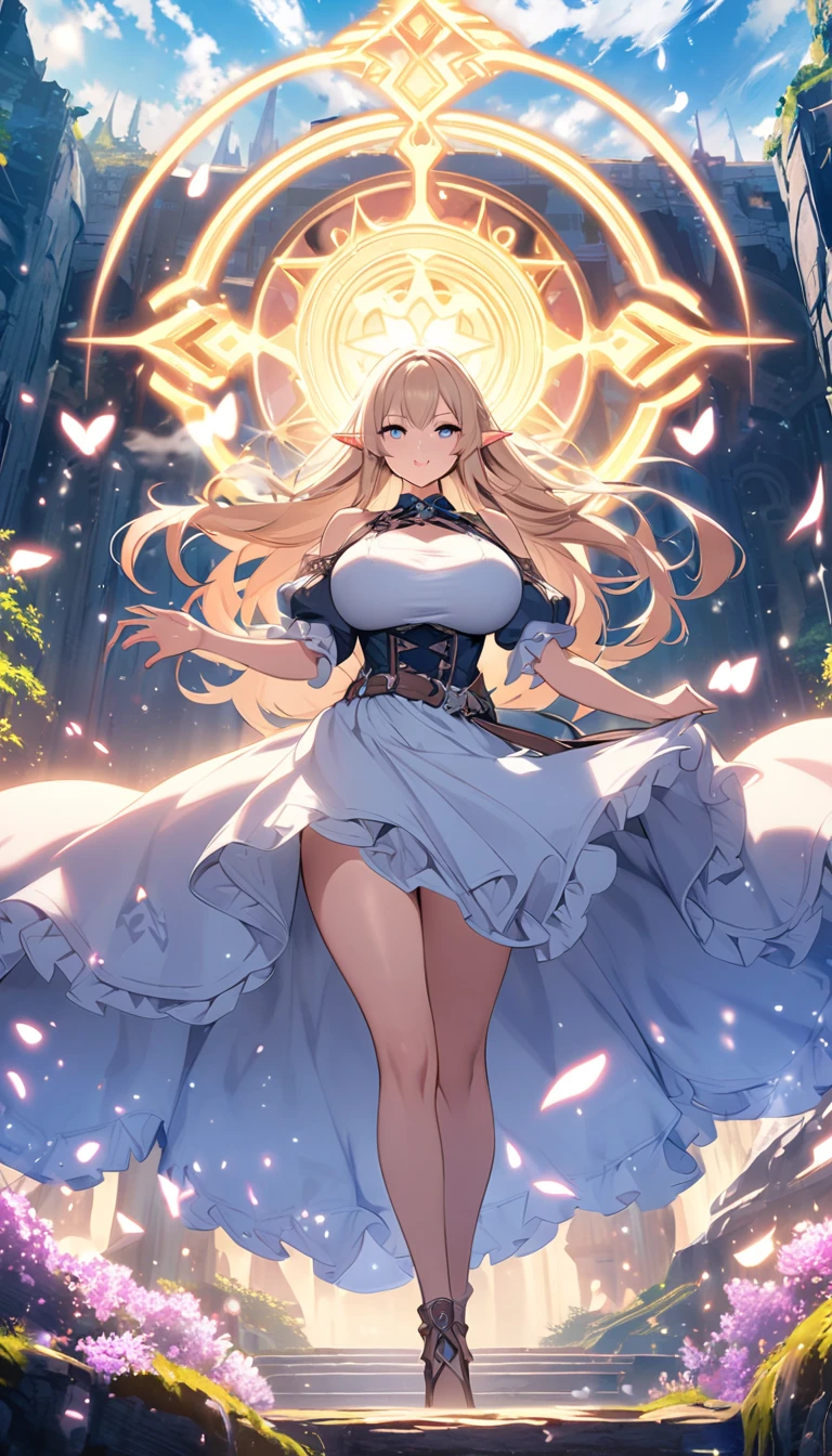 Elf, dress,Big Breasts, long hair,fantastic background