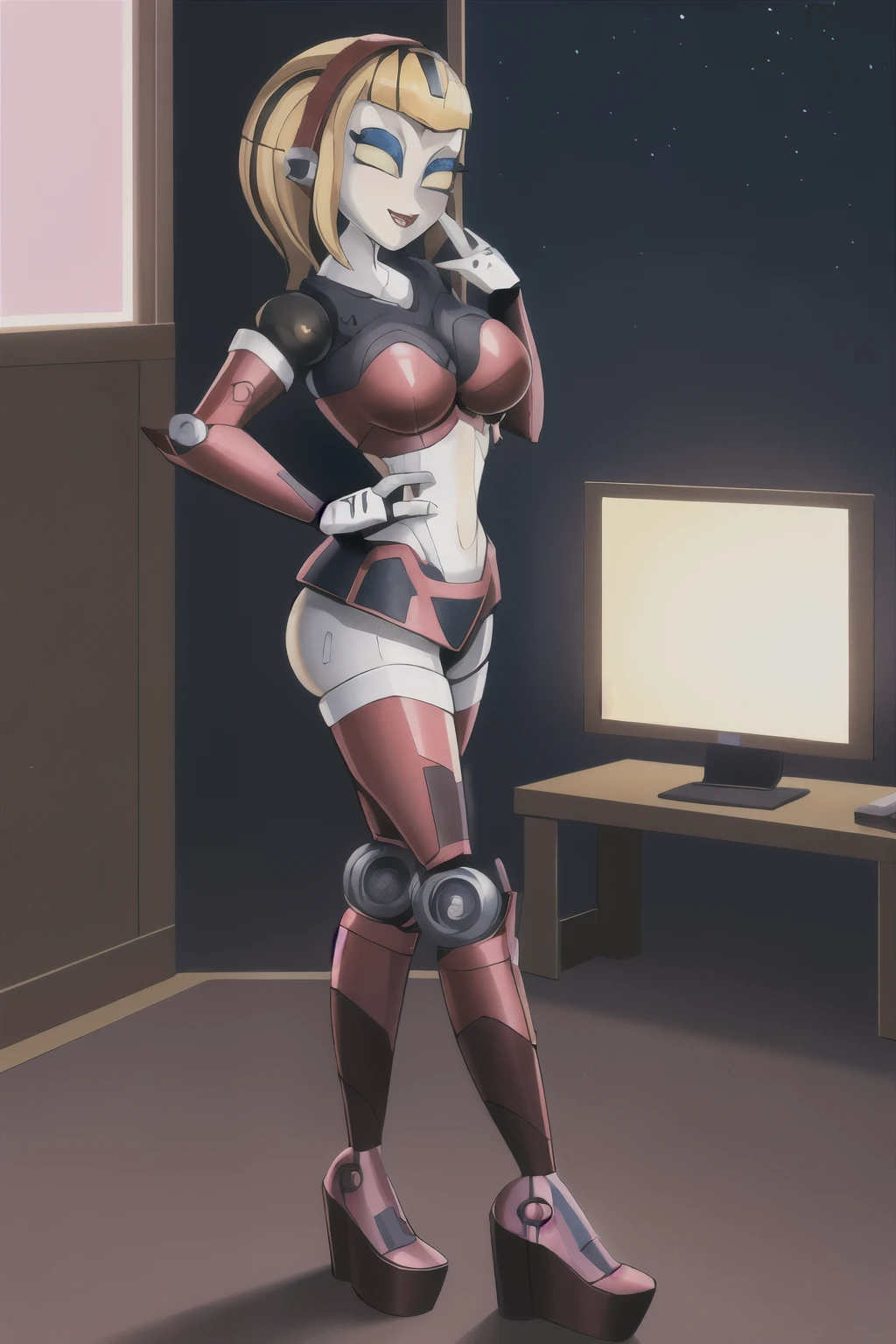 masterpiece, best quality, 1girl, absurdres,
courtney gears, robot, robot joints, blonde hair, blue eyes, white skin, (loose shirt),
(space cabin:1.1)
confident, (bedroom eyes), medium breasts, wide hips, happy,
(long legs), standing on someone face (femdom), tilting hips, hand on hips, seductive, ass, humiliating someone
