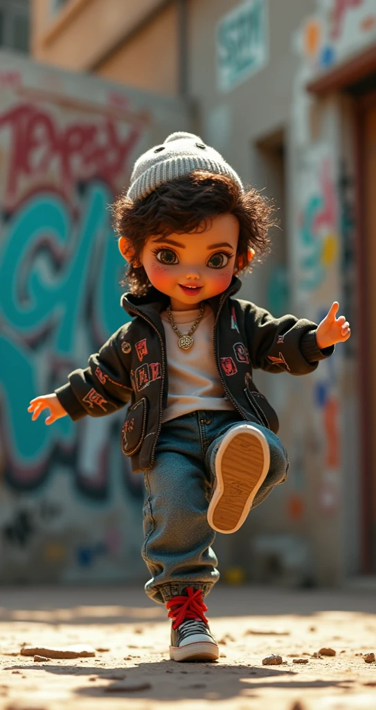 Homen chibi Super estilo ,NicePintor de Arte Urbana, hip hop 30 anos, barba no rosto, Nice Chibi, super estiloso, olhos super detalhados,Cores da roupa: vermelho, branco e preto, street fashion cap, Installation of "apontar": Extends your right arm in the direction of the right, apontando com o dedo indicador, Maintain an expression of determination. , Holding can of spray paint in my hand, fundo cinza,..............3d, 8k,