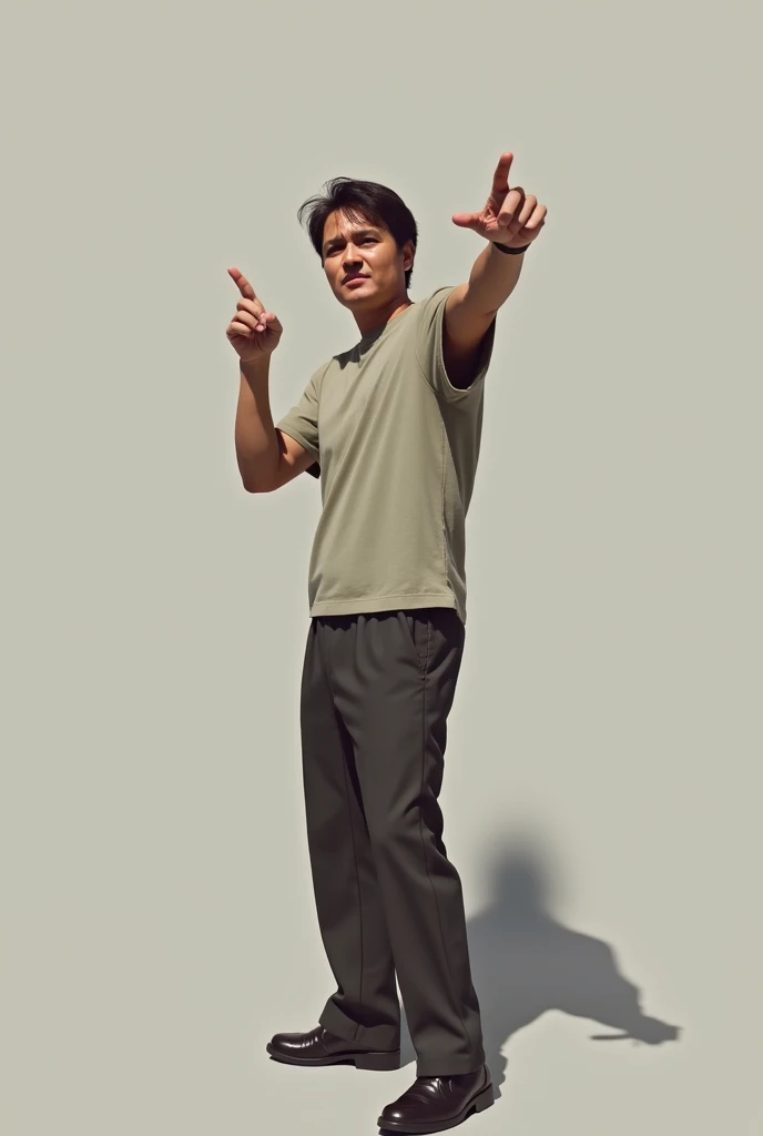 I want a picture of a person pointing behind him