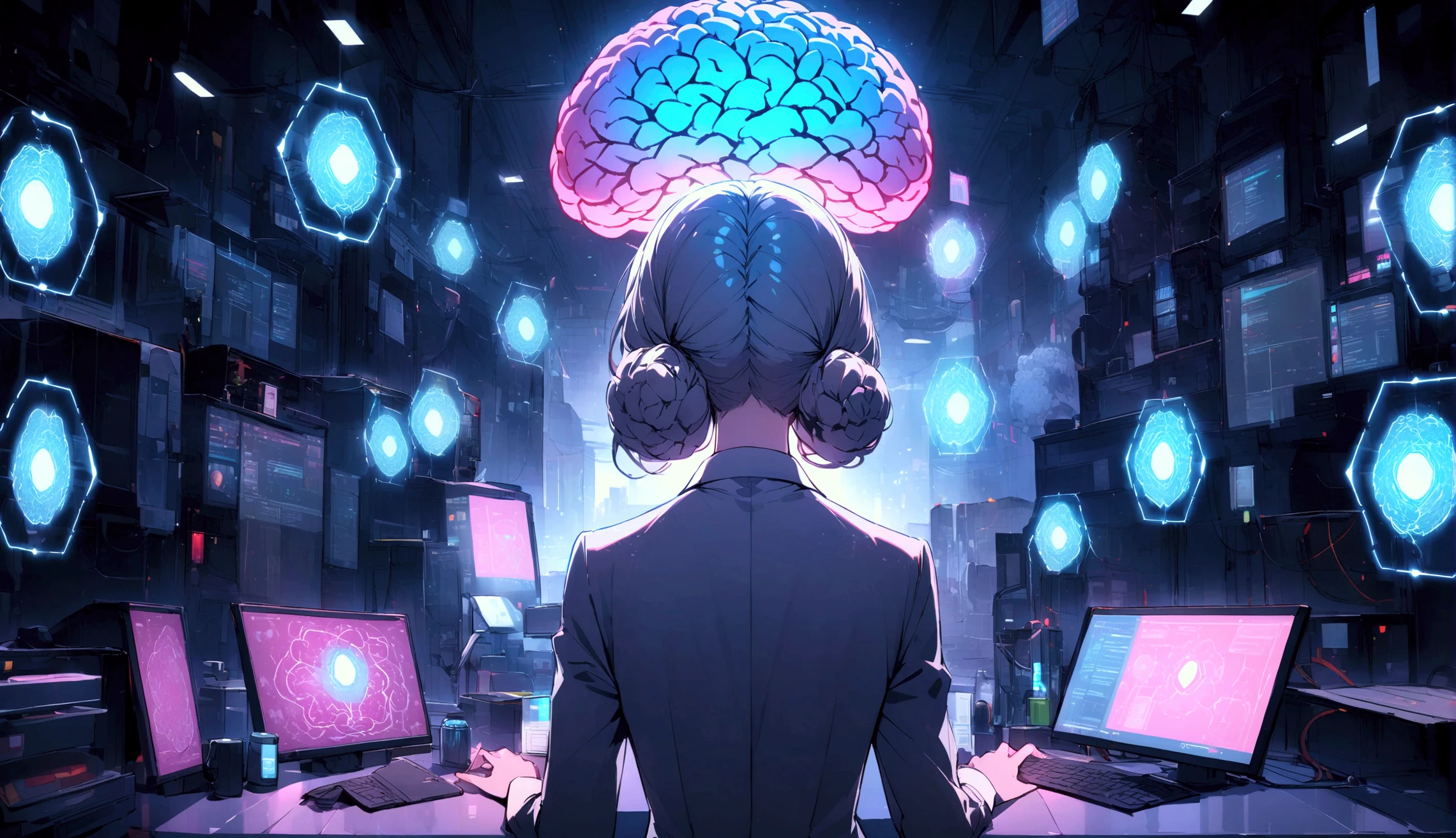 masterpiece, (best quality), highly detailed, ultra-detailed, anime,
display stand for a cyborg girl with details of brain,
formalin-fixed_brain, 1girl, cyborg girl, upper body, brain in tank, brain and photo, cyberpunk background, Motoko Kusanagi