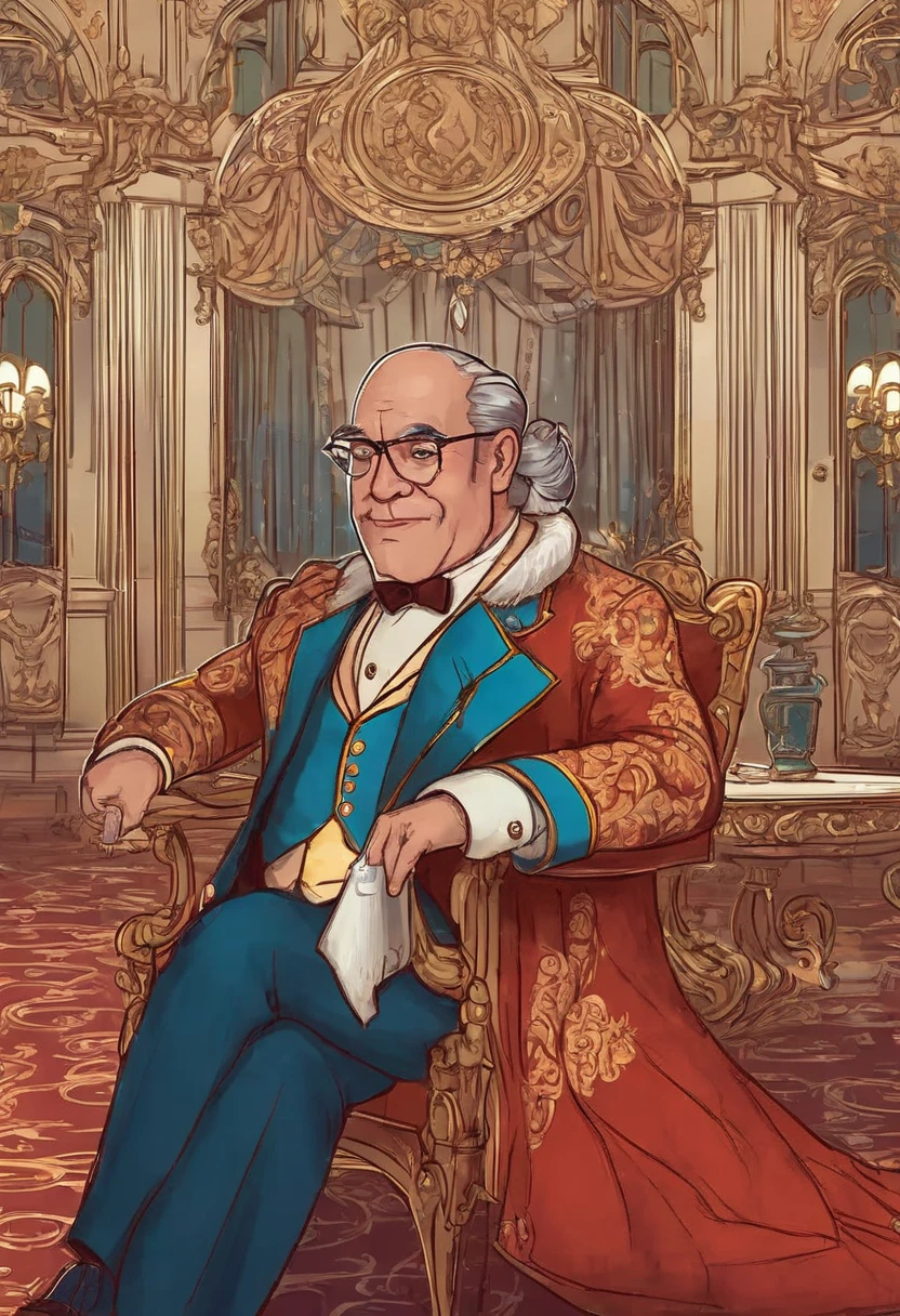 illustrate of @alexmd, 50 year old man in royal apartments, disney style