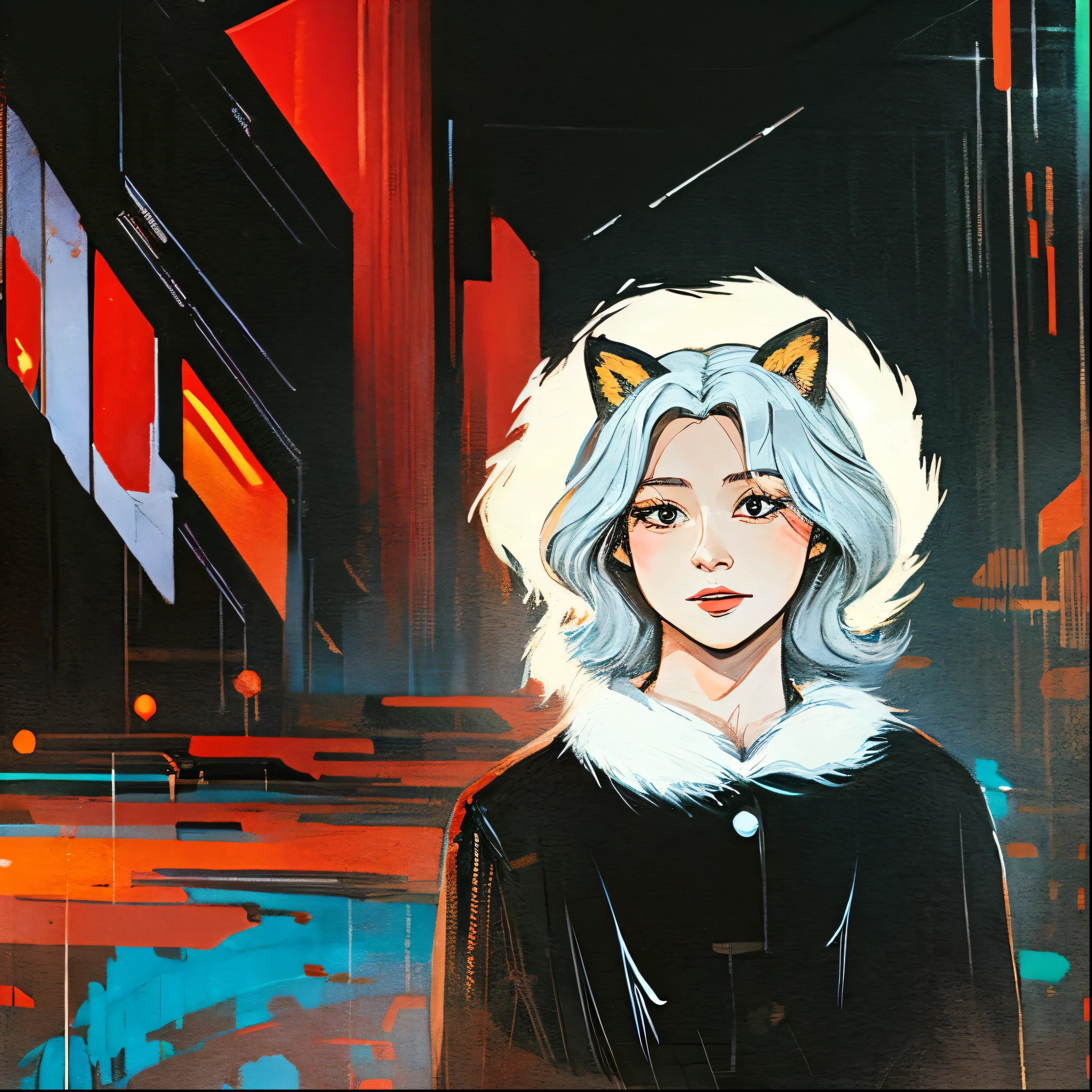 anime girl with short hair and a fox, a beautiful red fox lady, white - haired fox, beautiful character painting, by Yang J, beautiful anime portrait, girl with fox ears, a beautiful kitsune woman, by Ni Tian, artwork in the style of guweiz, guweiz, by Ren Renfa, kitsune, soft anime illustration, soft dark background