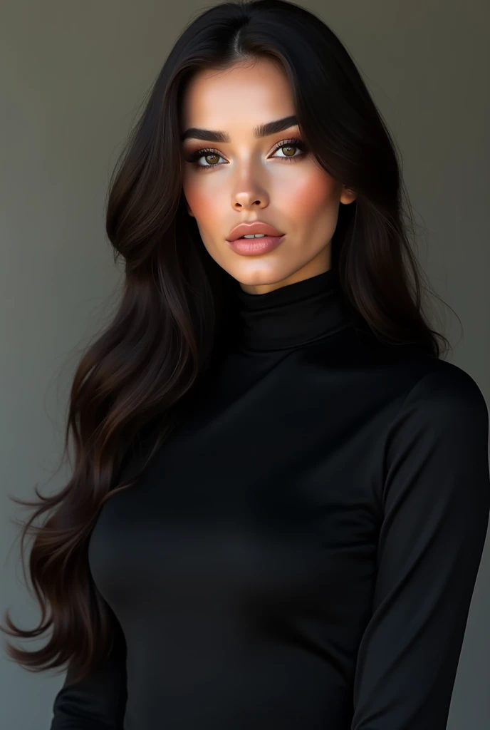 Liyah possesses an exotic beauty that reflects her rich multicultural heritage., perfectly merging the Arab-Colombian roots of his father and the Chinese influences of his mother. Her skin is immaculately white., porcelain-like, that stands out with a soft, ethereal glow. his eyes, large and dark emerald green, They are agate-shaped, with a deeply penetrating gaze that combines the subtle roundness of Asian heritage with the delicacy of the raised tail, giving it a mysterious and captivating look.
His nose is small and straight, complementing her balanced-sized lips that, with its heart shape, They always have a warm and welcoming smile. Although her cheekbones and jaw are not extremely defined, His face has a structure that remains remarkably prominent, creating a harmonious balance between softness and strength in its expression.
As a former dancer, Liyah has a slim and sculpted body, with long limbs and an elegant neck that add a touch of grace to her figure. Mide 172 cm, with a silhouette that seems taken from a fairy tale: a 89cm bust that is complemented by an incredibly narrow 57cm waist, and generous hips of 112 cm that give it a feminine and delicate air.. His appearance, with a perfect proportion, gives it a presence reminiscent of a delicately carved doll, radiating an aura of elegance and perfection.