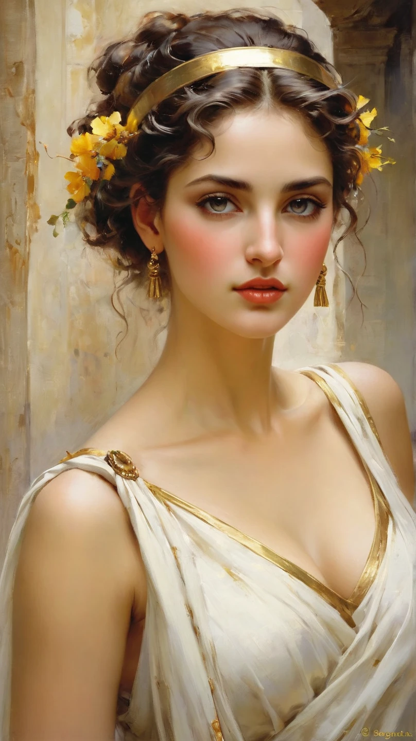 photo of a woman in a white off-shoulder strapless dress sitting in a chair, elegant, feminine, very intense makeup