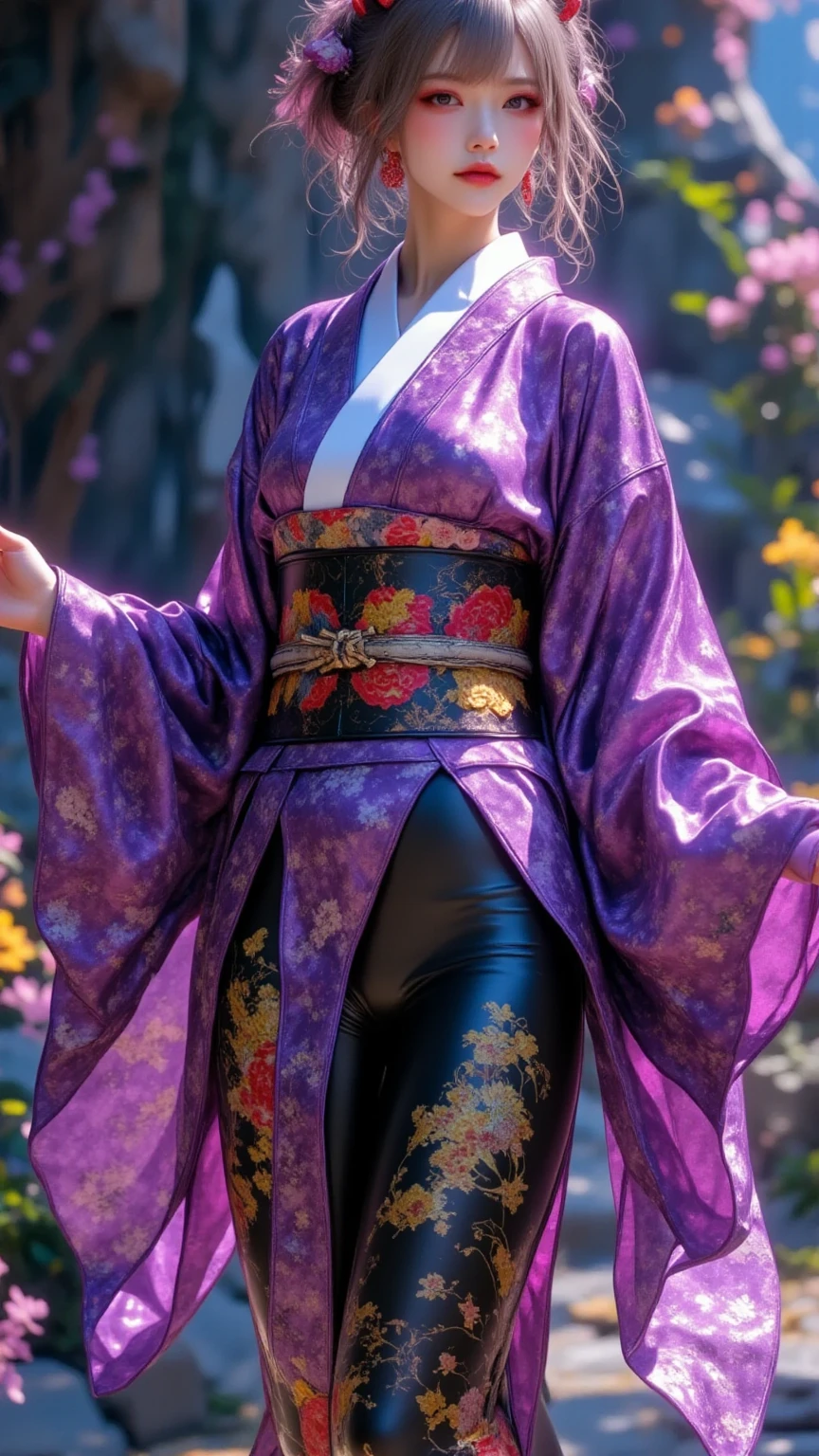 1 mature woman,(masterpiece, top quality, very detailed depiction, Incredibly Absurd High Resolution ,),(Devil horns,Devil&#39;s Wings:1.3),(Succubus wearing kimono , evil , Beautifully Detailed Brightly Colored Kimono ,Highly detailed embroidery, very shiny wrinkled clothes ,High quality skin,Reflective fabric),( long silvery hair ,魅力的な Perfect Female Proportions , enchanting smile, cleavage in years, Perfect Female Proportions , curvy , Girls with Extremely Beautiful and Detailed Faces ,face focus,( evil な笑顔, Sadistic , erotic,Seductive eyes:1.3, purple eyes),( provocative,Enchanted, fascinated , excited, naughty face :1.2),blush, Super beautiful detailed backgrounds ,Sexy cutout, break 「 Happy New Year」A message board with the message:2.0,「 Happy New Year」Character