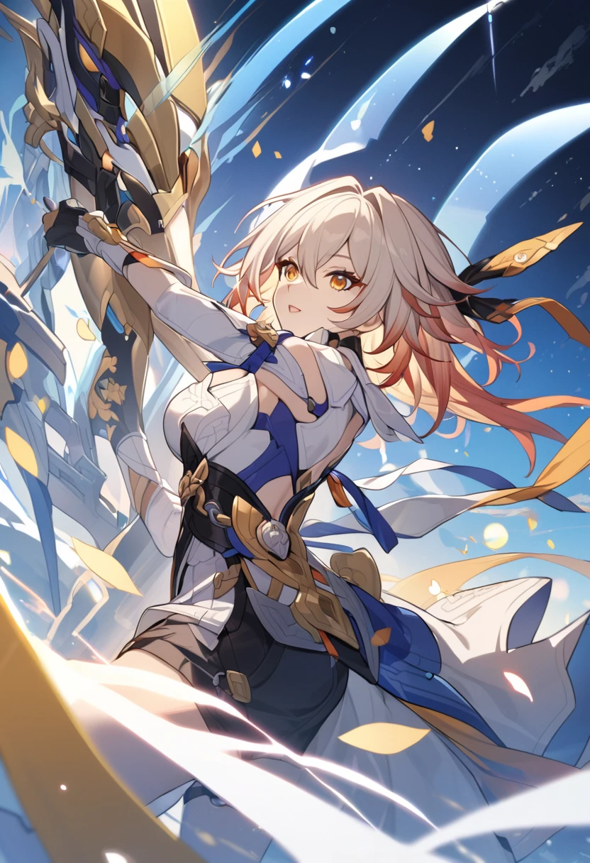 1个Giant Breast Girl, ssmile, dual horsetail,Eye color is brown,Candy cannonball in hand,Clothing style is more American,full bodyesbian, dramatic angles, the space, (Colorful sparks floating:1.3), dramatic lights, lightand shade contrast, evoke depth
