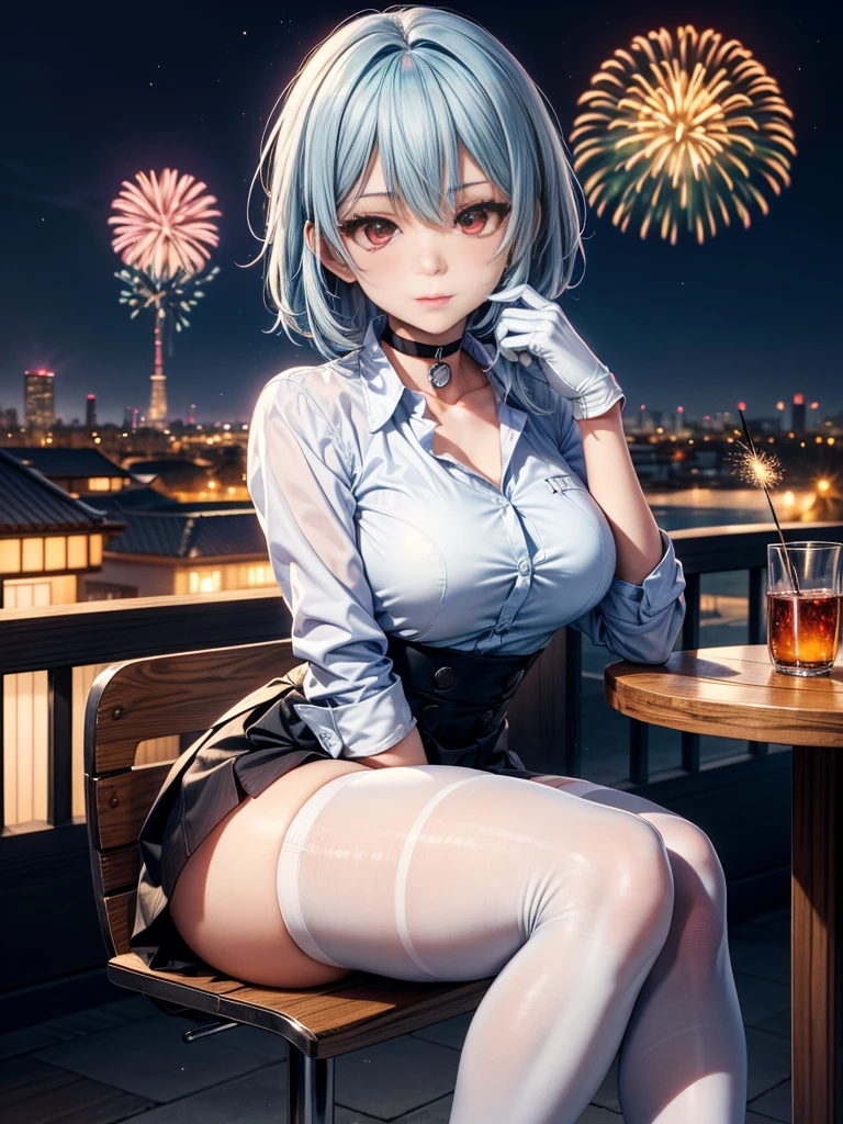 AIBeauty、リアルBeauty、Big Tits、Fireworks display、Open-chested bathrobe、Leaning forward、NuBra、Blue Hair