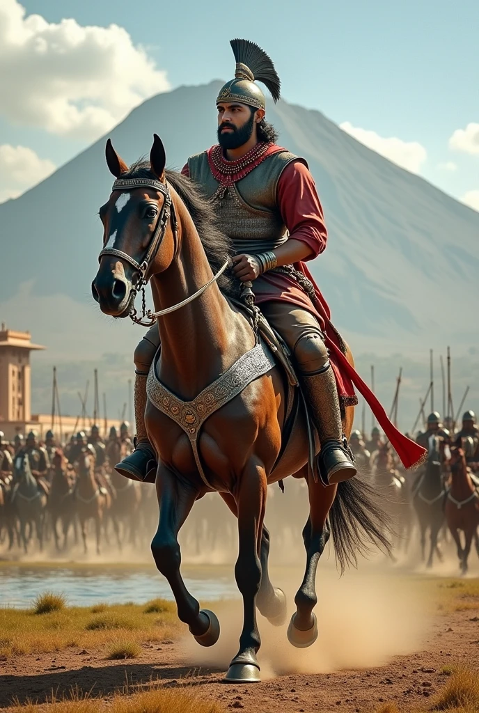 Create an close up scene where maharana Pratap is crying because his brave horse chetak is bleeding