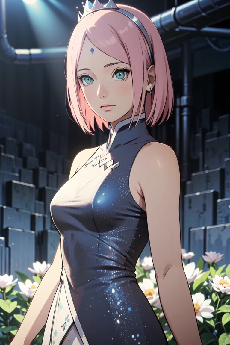 wearing a black biker jacket,(High detail:1 1), natural skin, High quality, NSFW, Naruto Sakura,Pink hair, short detailed hair,green eyes,(large:1.2),(Fresh-shoulder clothes:1.5 ),Cut off the shoulder,(smile:1.2),Red face,(Space:1.4),sexy figure,Perfect body,gorgeous eyes, (detailed face and eyes), (Face: 1 2), Noises, extra, Real Photo , ............PSD, Lamp Film Photography, Sharp Focus, High Contrast Lighting, Sensitive Skin, High Definition 8K, Crazy Details, Realistic, Professional Photography, 8K UHD, SLR camera, soft lighting, high quality, filmgrain, Fujifilm XT3, magic, particle FX, very tight tank top, sexy outfit, mini skirt