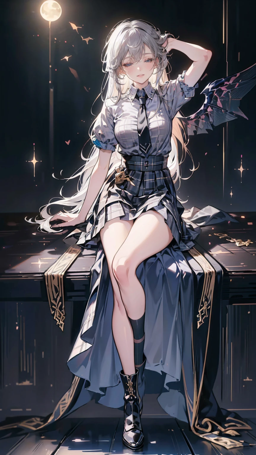 (Masterpiece:1.2), best quality, (illustration:1.2), (ultra-detailed), hyper details, (delicate detailed), (intricate details), (cinematic light, best quality Backlights), clear line, from below, soloist, perfect body, (1girl), white hair and yellow eyes, (emperor, black see-through clothes), (crown: 1.1), sitting on the throne, eyes slightly closed, head down, (shy: 1.2 ), (makeup), high contrast, (best illumination, an extremely create and beautiful), (cinematic light), colorful,