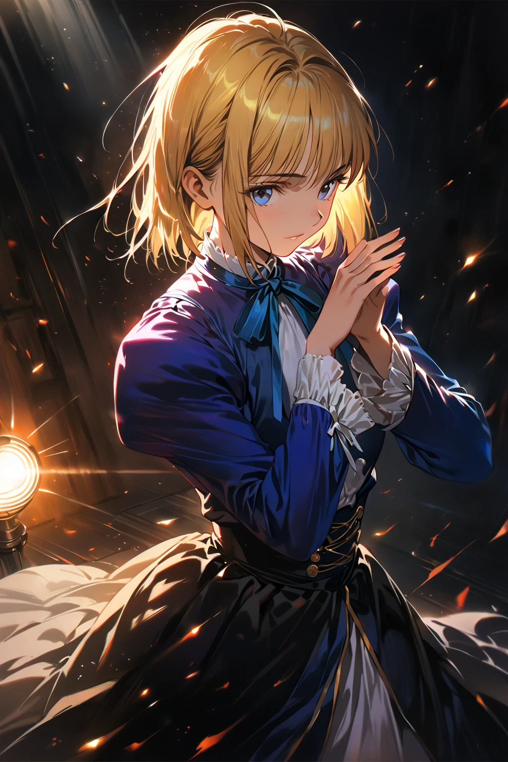 1girl, saber, fate, ultra-detailed, extremely detailed, highly detailed, digital painting, concept art, elegant, beautiful, breathtaking,  dramatic lighting, chiaroscuro, vibrant colors, rich colors, photorealistic, 8k, 4k, high resolution, masterpiece, sharp focus, depth of field, studio lighting, physically-based rendering, , dramatic pose, confident expression, modern clothes, intricate details