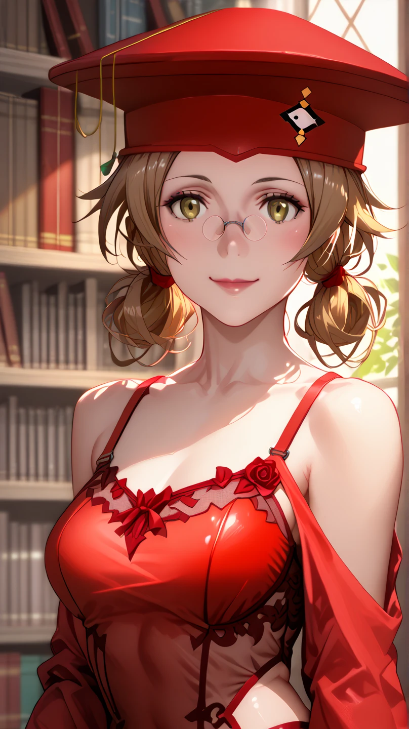 Cardinal,  Sword Art Online , library, Sexy red lingerie,  smiling, Cuddled sexy against a shelf, sexy body