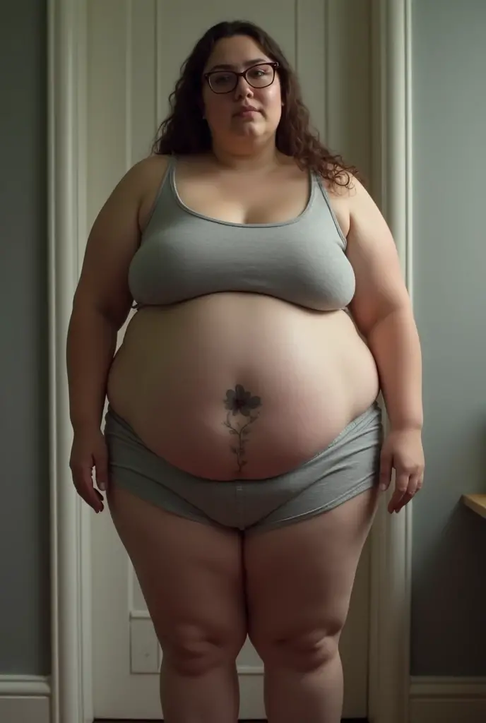 Close up of a person with a very large belly, photo taken from the front, Full growth at the front, Central full body frontal shot, photo taken from the front, Taken in the early 2020s, Showing shoulders from the front, seen from the front, frontal photo still, half body cut, extreme obesity