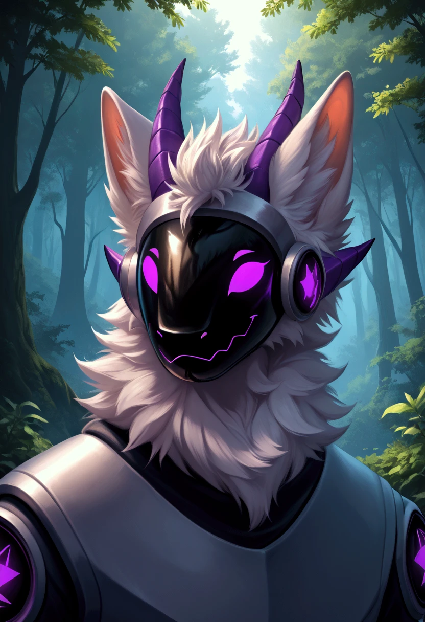 a male protogen, silver fur, purple eyes, forward horns, anthropomorphic, anime style, slim body, calm forest, (best quality,4k,8k,highres,masterpiece:1.2),ultra-detailed,(realistic,photorealistic,photo-realistic:1.37),portrait,fantasy,ethereal,vibrant colors,dramatic lighting,soft focus
