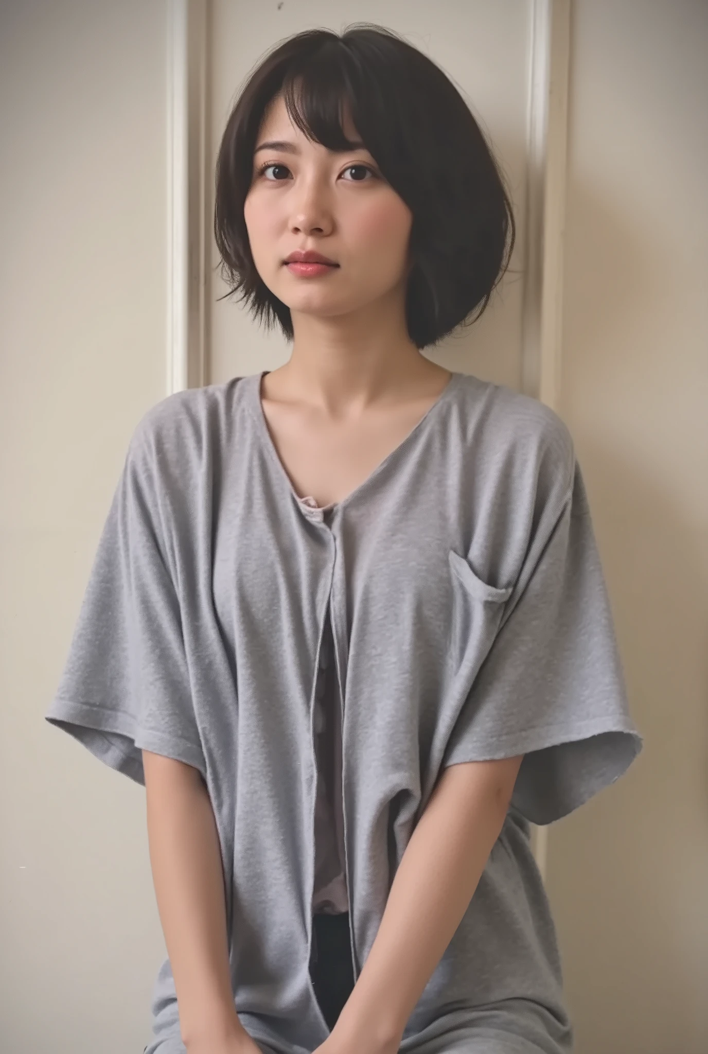 (( petite woman, Voluptuous women, without makeup, black hair)), ( full body portrait , black hair, black hair, shorthair , very large breasts, very dark pubic hair ), white skin, Glossy pale lips, skinny, Body Type, delicate and charming collarbone , 最 High Quality , RAW photos, realistic, face, とても beautiful, cute, Deep rim , high resolution, 超 Details, Details, Very Details, extremely Details eye and face, Sharp Eye, sharp concentration , Cinema Lighting, masterpiece, 最 High Quality ,16k,8k, beautiful,Get used to it, exquisite,extremely Get used to it, finely Get used to it, High Quality , insanely Get used to it, ultra Get used to it, 超 high resolution, 超 High Quality , beautiful face, Japanese , nsfw,When naked , (Completely naked, cute girl, twin tails :1.6),Cinema Lighting , Detailsな乳首,