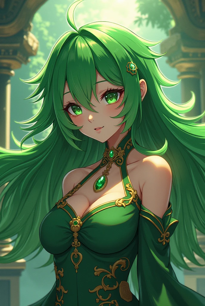 1 woman, nelliel tu oderschvank, long light green hair, hazel eyes ((detailed eyes:1.2)), large breasts, nsfw, sexy, sensual, sleeveless, sideboob, masterpiece, top quality, best quality, official art, beautiful and aesthetic:1.2), extreme detailed, colorful, highest detailed
