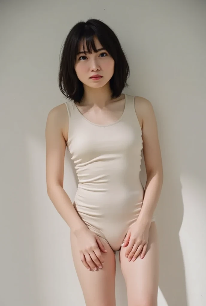 See-through tops、、camisole、Plump thighs、(背景にWhite wall、Some of her clothes are mint green.:1.4)、White wall、In front of a white door、(窓のあるWhite wallの部屋)、((Highest quality、8K、masterpiece:1.3))、Ultra-high resolution、(photoGenuineistic:1.4)、RAW Photos、Japanese,(Detailed aspect)、Genuine、Photographed in natural light、Highly detailed face and skin texture、Highly detailed lips、The correct state of the human body、Very large breasts、Medium Hair、Black Hair、Various poses、Natural color lip