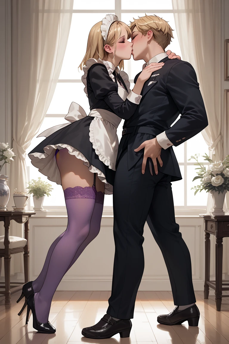 1girl,1male people,rezeroRam, Ram, Hair Flower, Hair Ornament, Hair over one eye, Pink hair, (Red Eyes:1.5), Short hair, x Hair Ornament,
BREAK apron, black Bow, black Dress, black bow ribbon, Bow, Detached sleeves, Dress, frilldエプロン, frilldスリーブ, frilld, juliet sleeves, Long sleeves, maid, neck bow ribbon, Puffy sleeves, bow ribbon, roswaal mansion maid uniform, thighs thighs thighs thighs, two-tone Dress, Waist apron, white Bow, white Dress, white thighs thighs thighs thighs,skinny legs,
BREAK looking at viewer, BREAK (masutepiece:1.2), Best Quality, High resolution, Unity 8k壁纸, (Illustration:0.8), (Beautiful detailed eyes:1.6), extra detailed face, Perfect Lighting, extremely details CG, (Perfect hands, Perfect Anatomy),(((On the train,Man Standing Behind,Man's hand touches buttocks))),a man kisses the neck,Contemptuous face,white decorated underwear,(((clothed))),