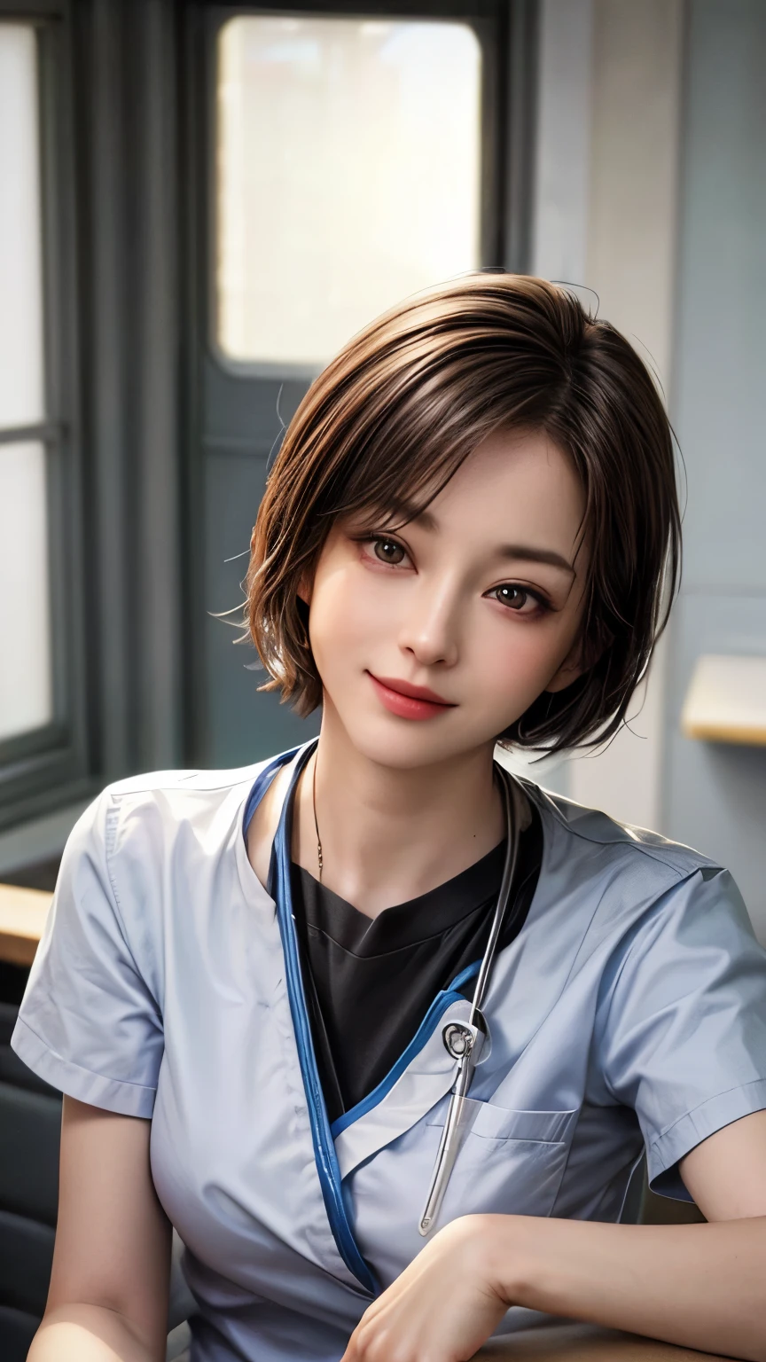 (masterpiece:1.5), (best quality:1.4), cinematic lighting, (1 girl), beautiful face, (realistic face), beautiful hairstyle, (short hair:1.5), realistic eyes, beautiful detailed eyes, (realistic skin), beautiful skin, (nurse costume), absurdres, attractive, ultra high res, ultra realistic , highly detailed, golden ratio, hospital room, Smile
Ultra high resolution , super real , very detailed,
Golden Ratio, Wakana,