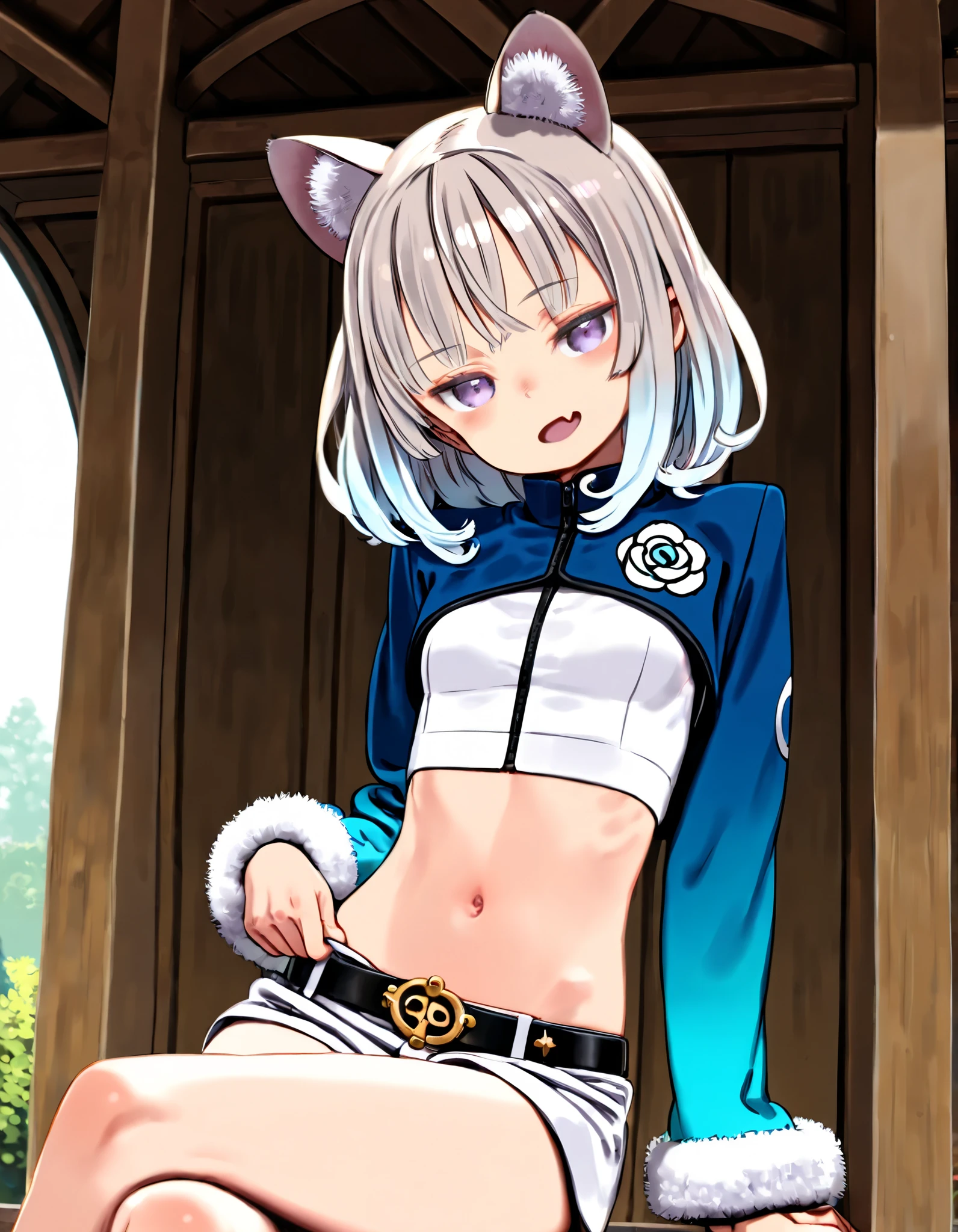 okita souji (fate), okita souji (koha-ace), 1girl, animal ears, :3, tail, chibi, bow, ahoge, black scarf, black bow, hair bow, japanese clothes, solo, scarf, hair between eyes, bangs