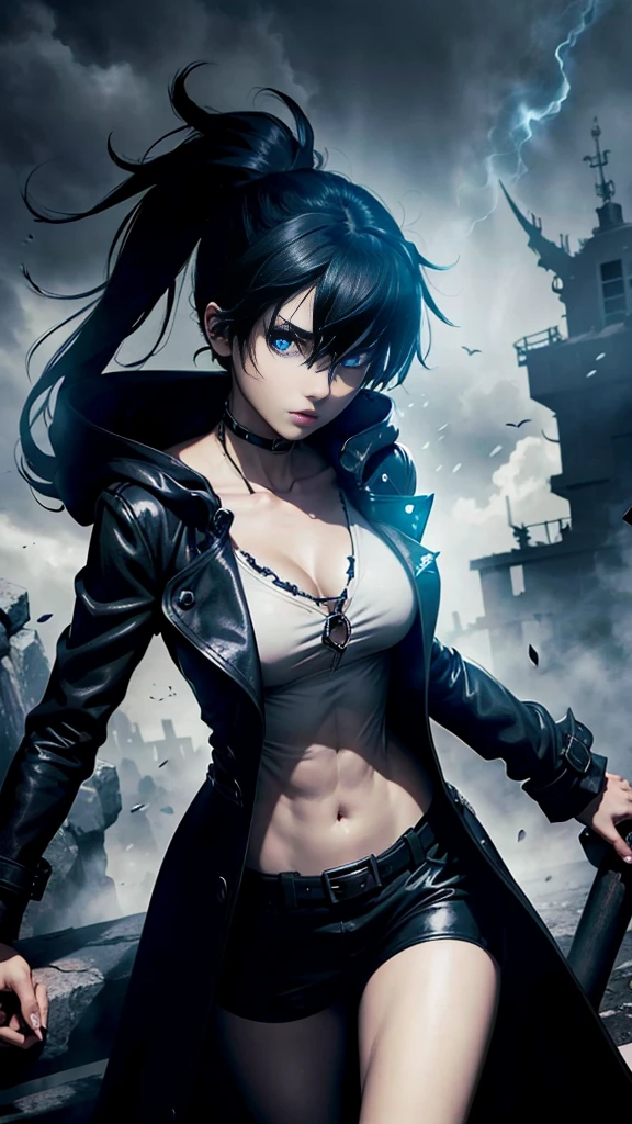 Black Rock Shooter, Trench Coat, Shirt, Blue Eyes, Shadow Monarch, 