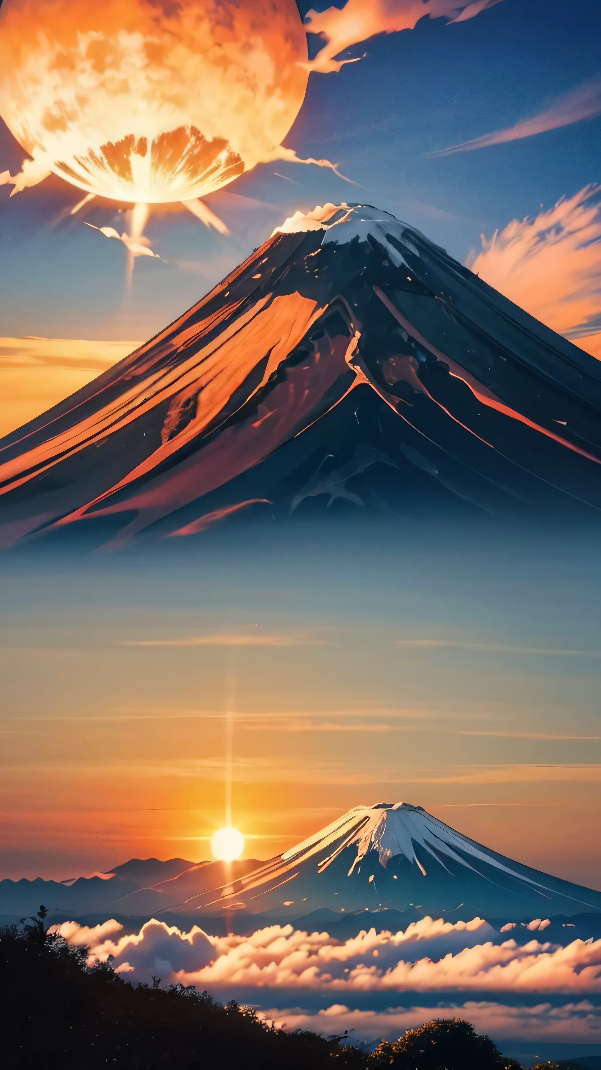 ((Mount Fuji)),((RISING SUN)),((Gazing at the Sun)),(("Summit")),((sea of clouds)),((mountaineering costume)),(( Boa Hancock)),(()),