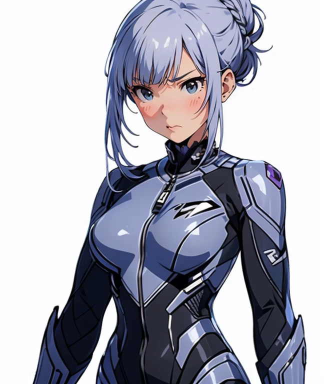 The protagonist of a new special effects drama、Space Sheriff Jasmine、-yeld fee、only one girl, half side bun hair, shortcut hair, silver purple hair, slender, Wearing a combat suit like Space Sheriff Gavan、Combat suits are protected by titanium、The combat suit is very high-legs and very tight and hugs the body.、The suit is gold with black accents、She is removing her helmet、(medium breasts), (medium hips), (The suit has a feminine shape that makes the most of the curves)、(The shape of the breasts is clearly visible), The waist of the suit is tightly cinched  the private parts.、There is a zipper that runs from the vulva to the anus and can be opened when urinating or defecating.、The titanium protector is thick and divided into three parts: chest, abdomen, and waist.、Inspired by Robocop design、