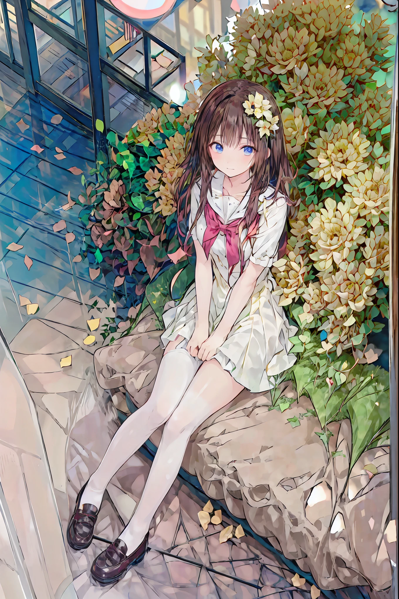 ((masterpiece)), (Anime:1.5), (( top quality)), ( RAW photos:1.2), ( high resolution:1.3), ( professional photoshoot:1.2), (chromatic avalations),  one girl, (()), (Serious), (  beautiful brown eyes:1.3),  Watch Viewers , Plain Shirt, O-ring,   Dishevelle Hair  ,  medium hair, (Stick your hand into your pants ), ((Take off your work pants)), 明るい brown hair, ( small breasts), Cute waist,  outdoor, ((Top of the big bell tower))， brown hair， shortcuts， hair is disheveled， short braided hair，Neat， slender beauty ，Dignified posture， small breasts， Beautiful Legs， Her enchanting gray-blue eyes sparkle like stars.， bright color, beautiful eyes,A delicate smile, Textured Skin, top qualityのものが最高,  gentle and beautiful woman  ,Anime風､