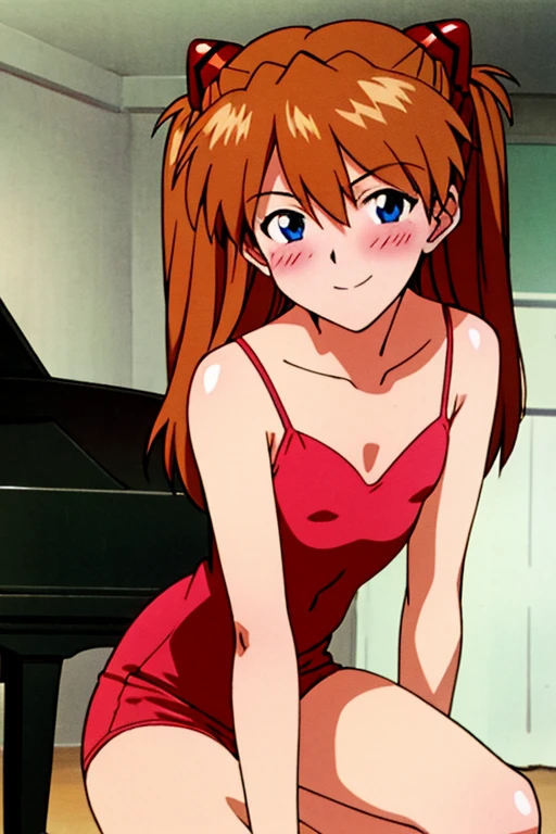 (( top quality)), ((masterpiece)), (be familiar with), perfect face, indoor, bedroom,  Watching Viewers ,
One woman,  Soryu Asuka Langley ,
開いた口,  ecstatic expression beside the piano, blush, smile,
 small tits,  flat chest, Young girl, Lori,  s,  girl,
 long hair,  two side up,
Leg spread,