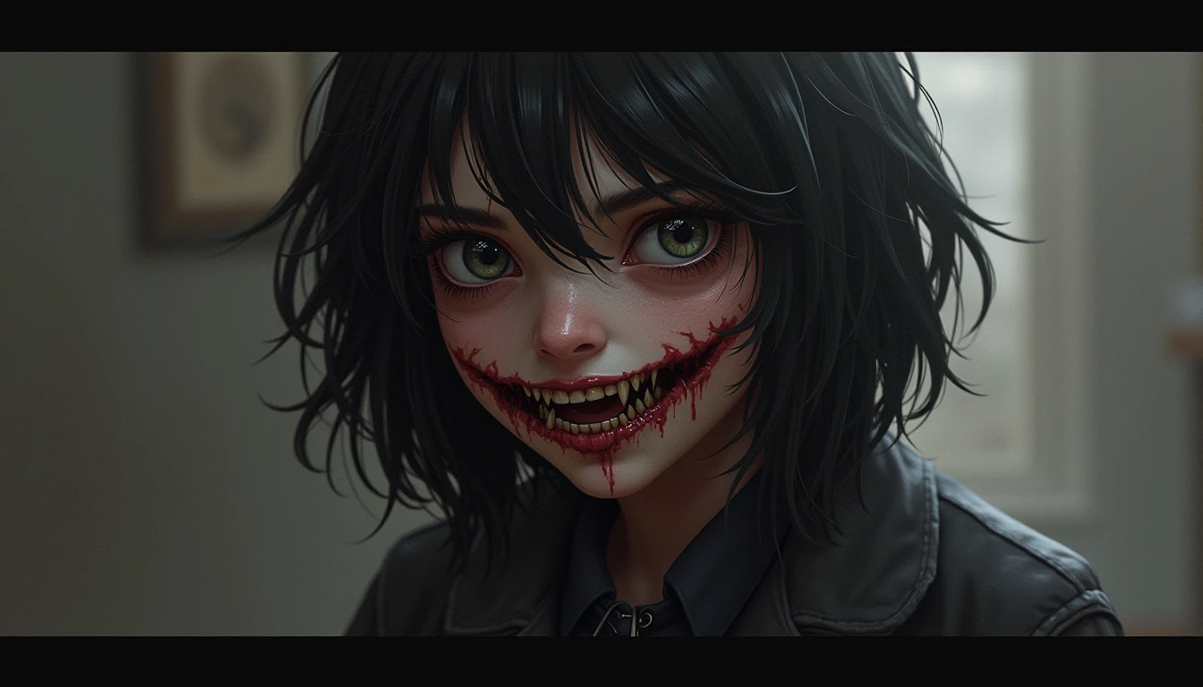 (8K, RAW Photos, Highest quality, masterpiece:1.2),(Realistic, photo-Realistic),Photo Background,face only photo,Drawing only the face,Face Up,Face Shot,Scythe Face,Girl Monster, slave,beautiful, Detailed portrait, Delicate facial features, Sharp Eye, Sharp Fangs, Pale skin, Thick Chain, Dark Background, Cinema Lighting, Dramatic Shadows, Gothic style, Gloomy atmosphere, Dark fantasy, One girl, , Open your mouth wide, Open your mouth and baring your teeth,Sharp teeth like a beast, Wide lips, very wide mouth, Vermilion cheeks, ,(Blood splatter:1.6),Scary face, Laughter Witch design, Twisted smile、Bloodstained、bleeding from the head,、Blood splatter、,(Blood splatter:1.6),Crossbones, skull, , Horror Style,
