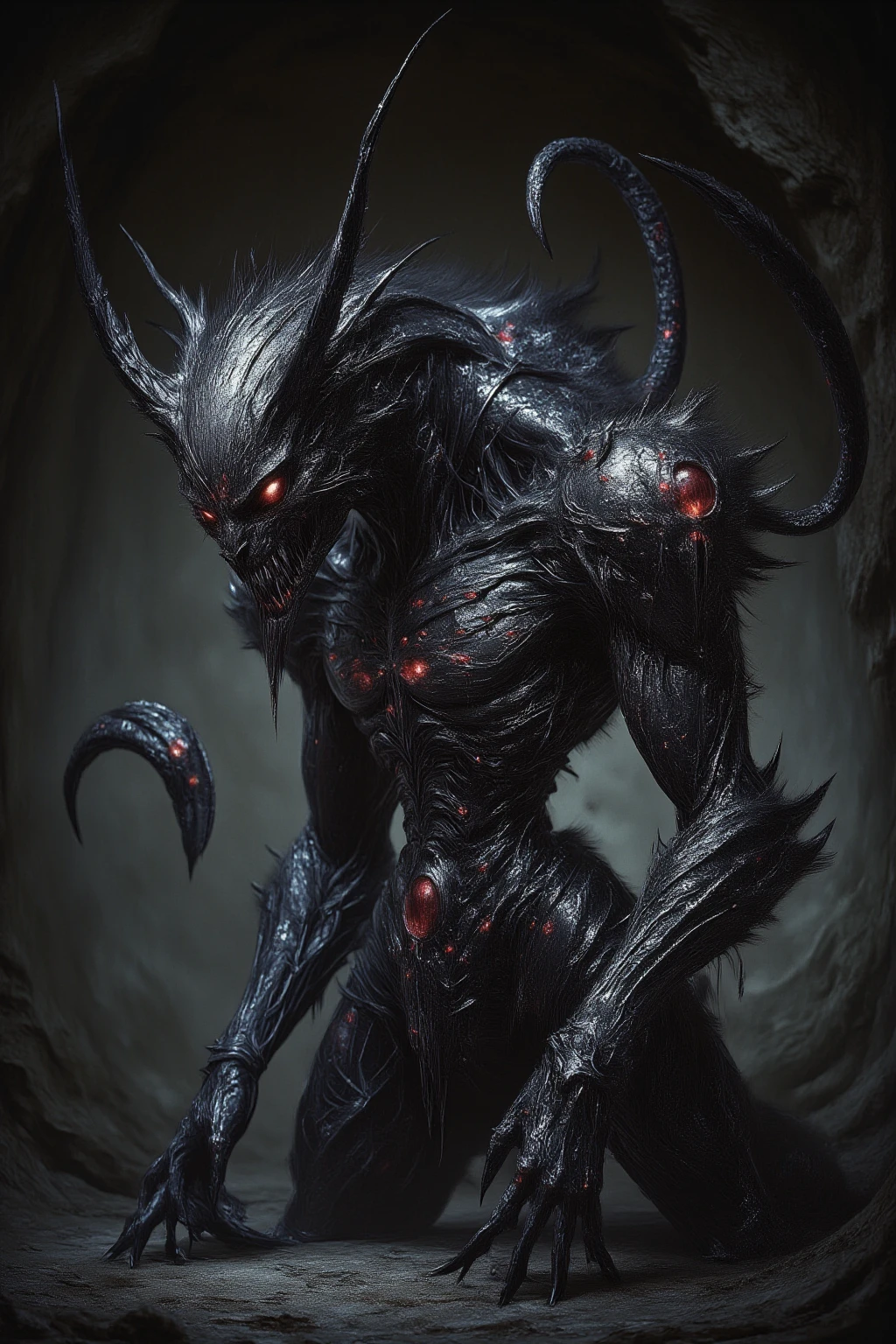 Artificial Intelligence Dragon Man,Full body like,Furry werewolves,A pair of dragon wings,nakeness,Black rubber shorts,Whole body body body body fluids,Black skin,Chemical and biological weapons,blue stripe,blue color eyes,sharp talons,Lower body outflow fluid,Kneel,prone,prop up,drools,In the gas chambers,Full of technology,futuristic laboratory,Stick out her tongue,Outlet water,Flows throughout the body,Milk spilled all over the floor,Tongue licks the floor,Master the magic,adolable,ssmile,Handsome,big wolf tail,Eyes on love