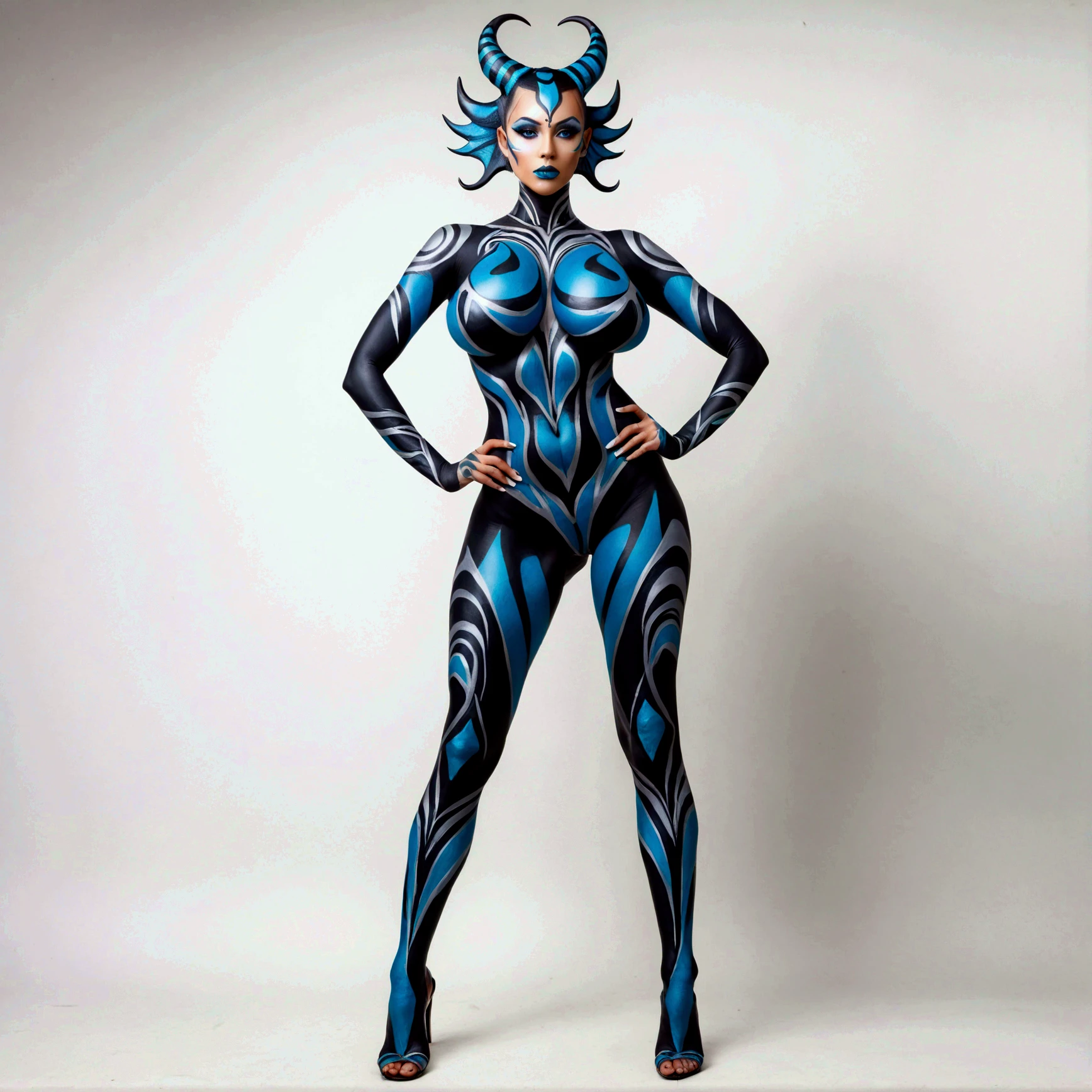 Top quality, full body, standing, from front,looking at viewer, white background, no human features,A sexy female humanoid monster,perfect body,large breasts, full body paint