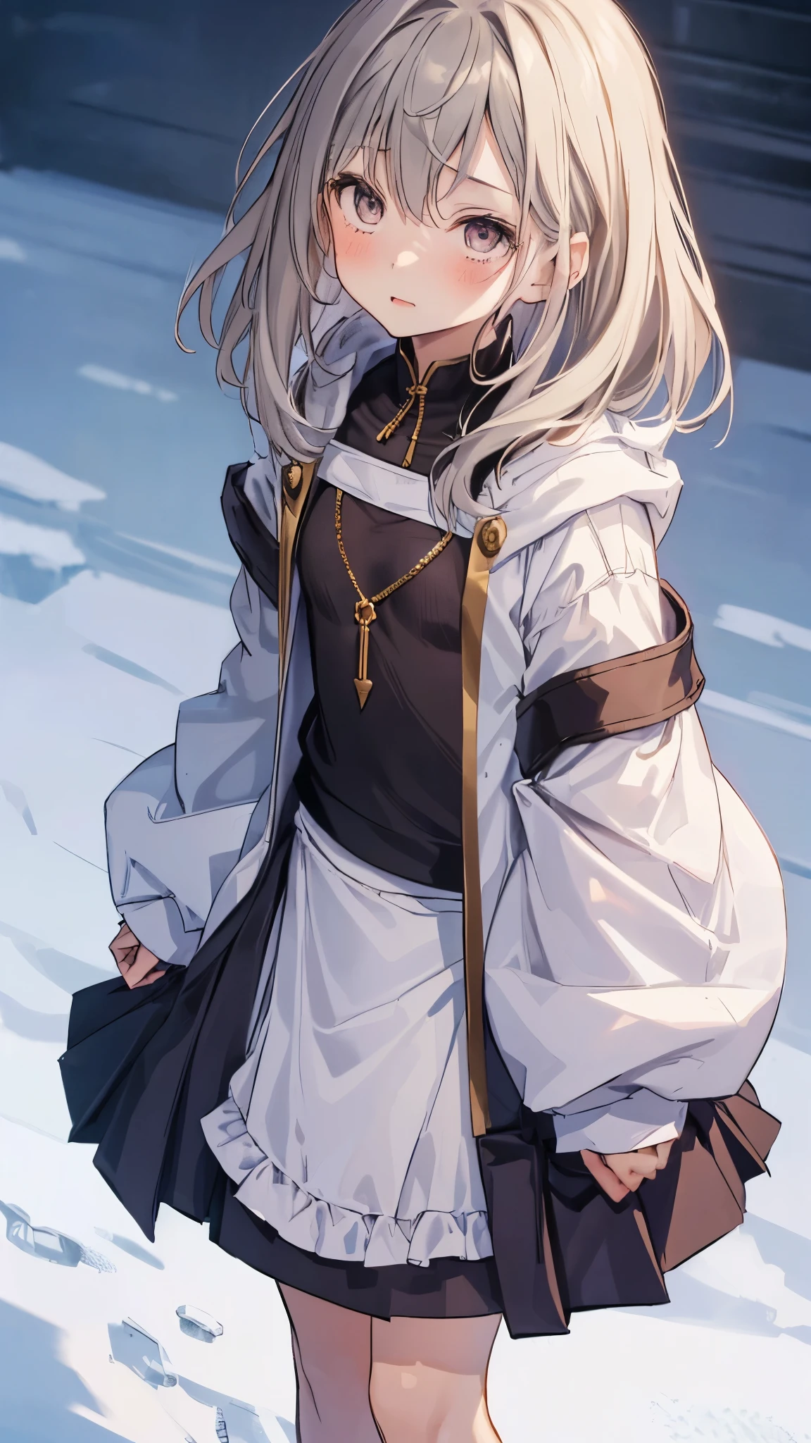 (( top quality、 complete anatomy)), girl 、((( One Japanese person、Petiteな girl 、ren、Young、 flat chest、 brownish white hair 、 hair that reaches the shoulders 、 small chest 、 girl 、 is short、Petite、flat breast,jumping,Very small stature、Young girl 、 Fantasy Outfits 、 Wizard's Robe 、Thin Robe、small robe、extend windup skirt.Gust of wind、skirt lift,