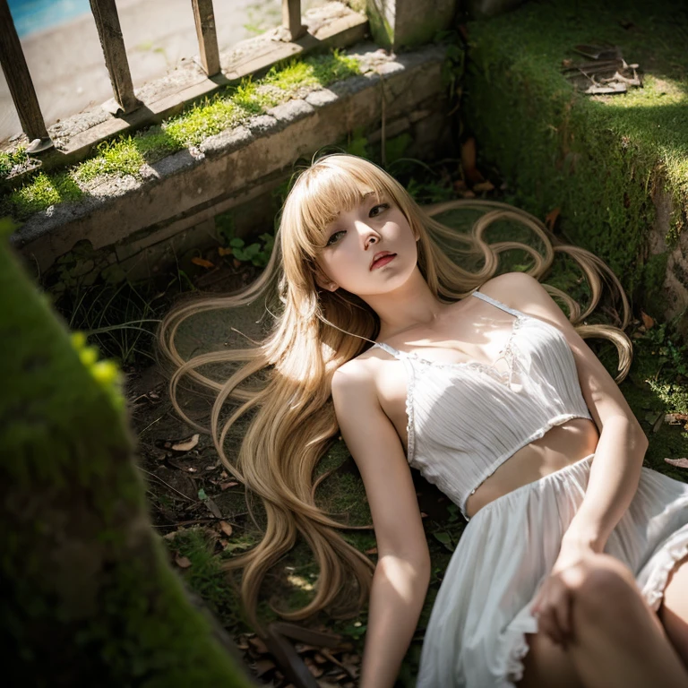 Blonde girl sitting on the floor with legs crossed, nekomimi, white cat girl, attractive cat girl, anime girl cosplay, anime catwoman, beautiful young catwoman, very beautiful and cute catwoman, anime cosplay, very beautiful anime cat girl, female furry mini cute style, white (cat) girl, cute anime cat girl, cat ears and tail, bare feet, detailed feet, detailed toes, delicate smooth skin, wet body, white rope knot mini bikini