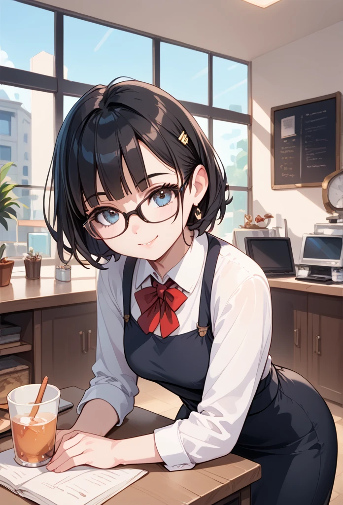 Black hair, glasses, baker,